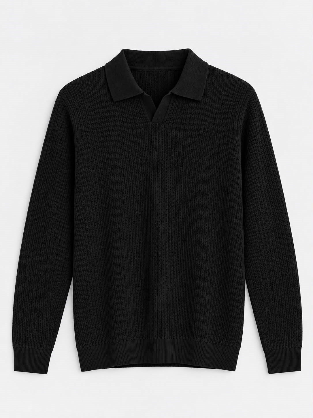 Erkek Relaxed Fit  Kapamasız Polo Kazak Siyah Eca092
