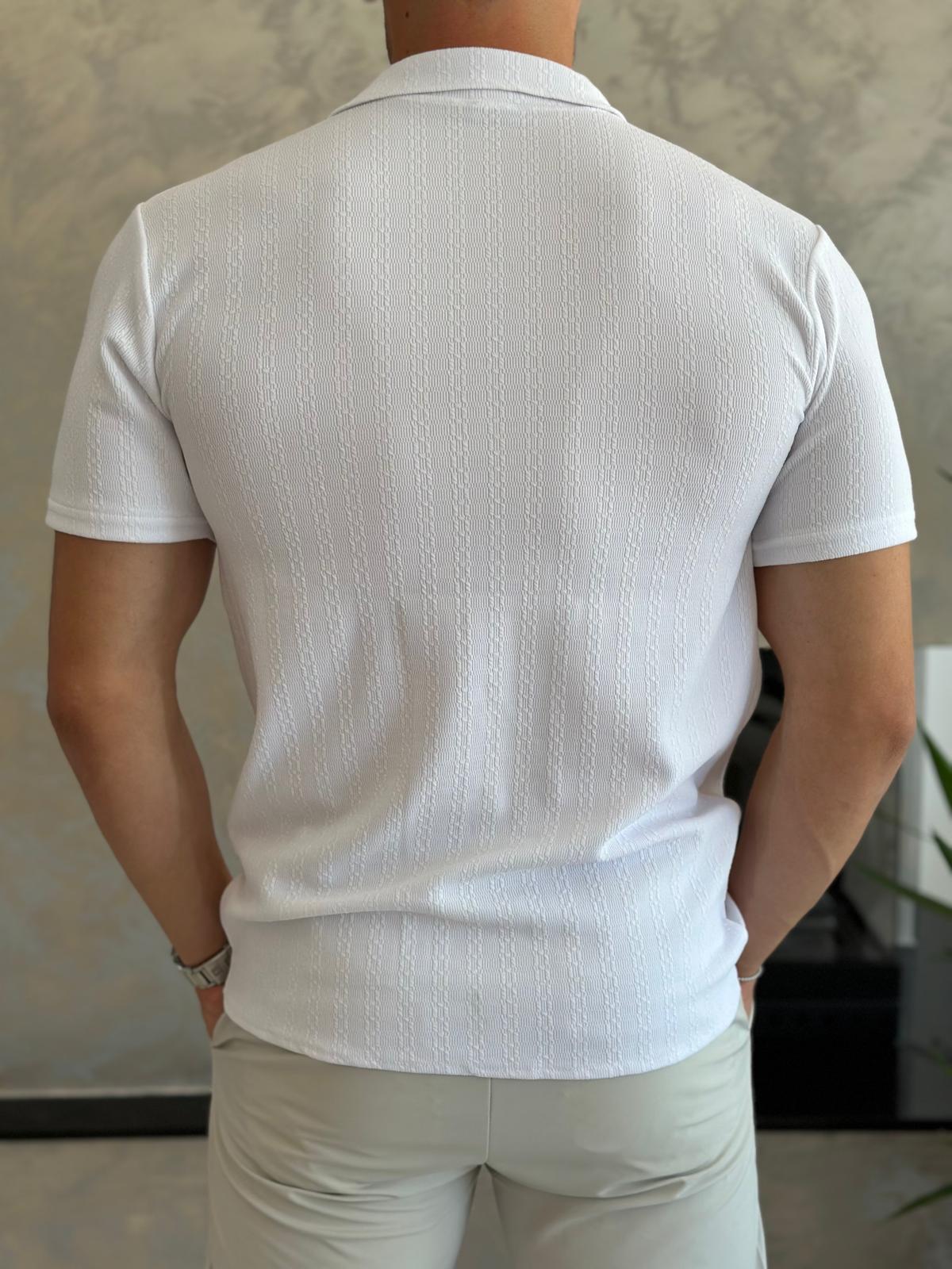 Erkek Slim Fit Dokulu Pamuklu Kısa Kol Gömlek Beyaz  Eca011