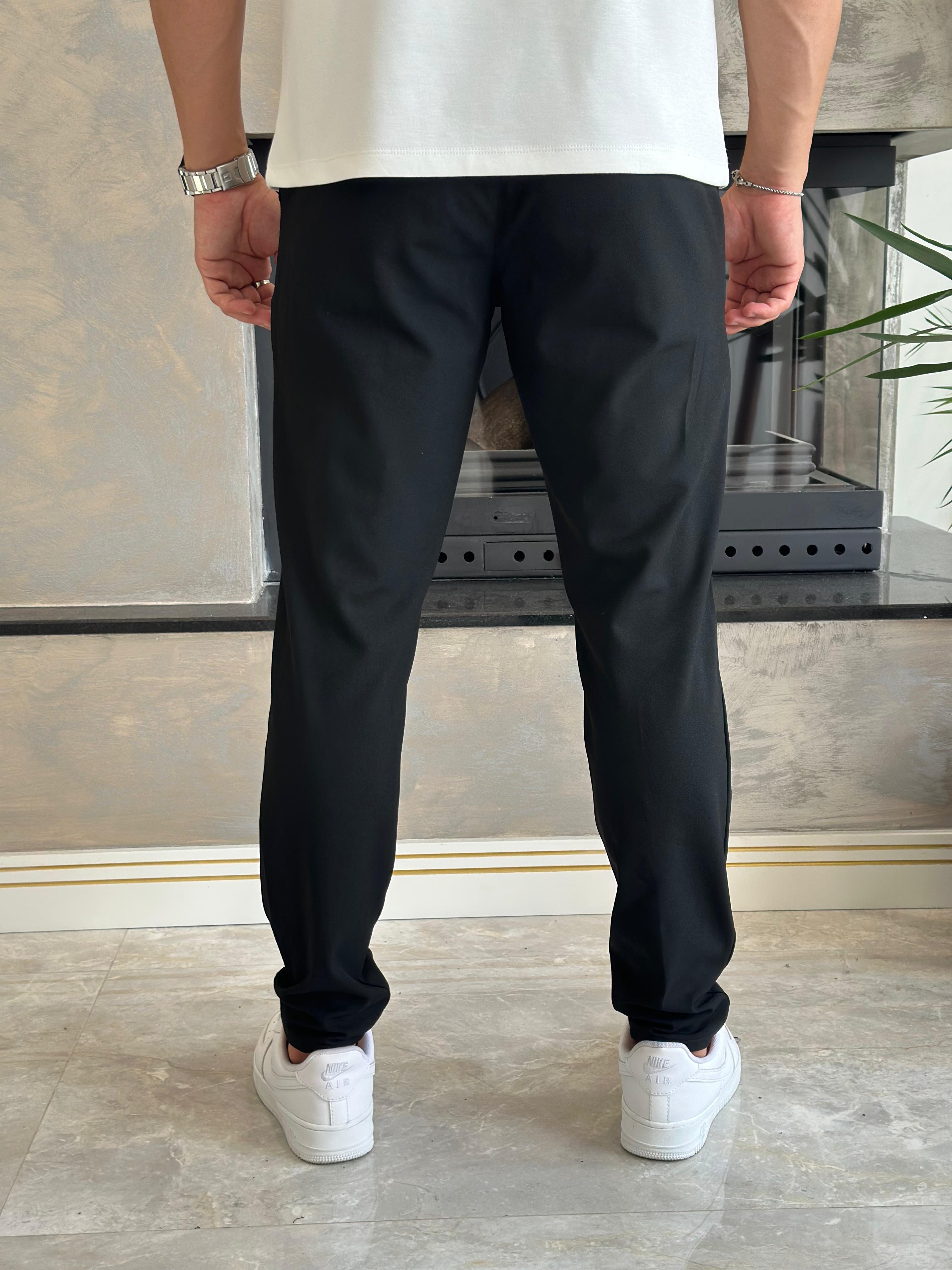 Erkek Slim Fit Kalıp Beli Lastikli Kumaş Pantolon Siyah   Eca040