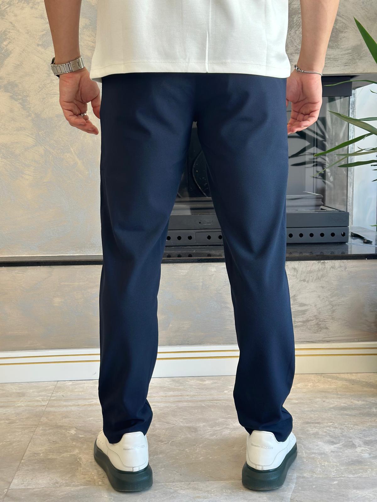 Erkek Slim Fit Kalıp Beli Lastikli Kumaş Pantolon Lacivert  Eca040