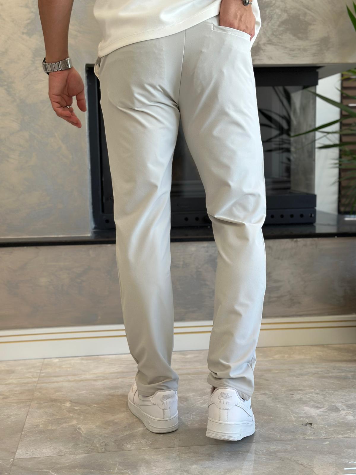 Erkek Slim Fit Kalıp Beli Lastikli  ve Bağcıklı Paraşüt Kumaş Pantolon Gri  Eca041