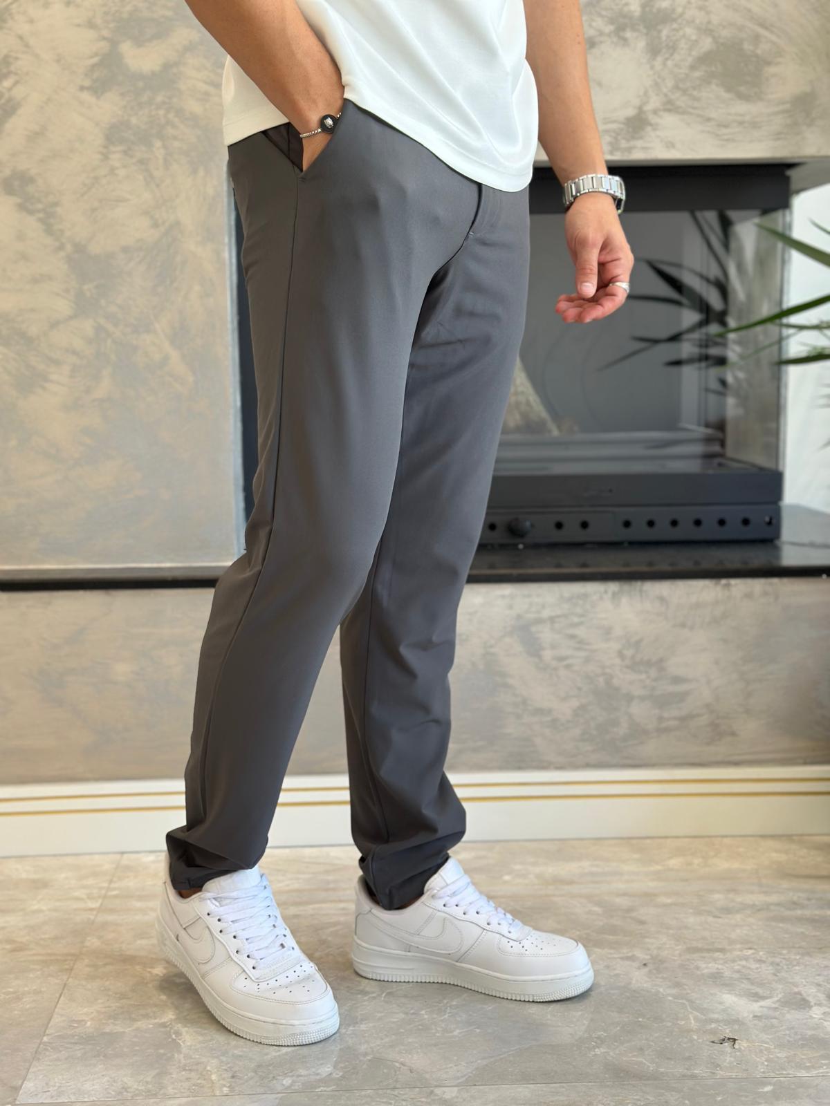Erkek Slim Fit Kalıp Beli Lastikli  ve Bağcıklı Paraşüt Kumaş Pantolon Taş Eca041