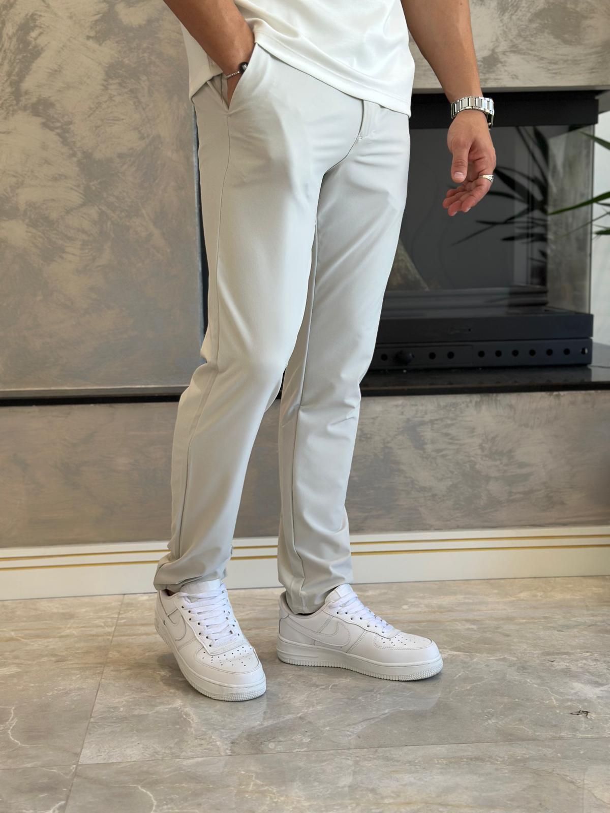 Erkek Slim Fit Kalıp Beli Lastikli  ve Bağcıklı Paraşüt Kumaş Pantolon Gri  Eca041
