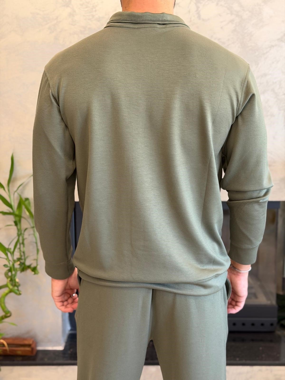 Erkek Slim Fit  Modal Kumaş Alt Üst Takım Haki Eca094