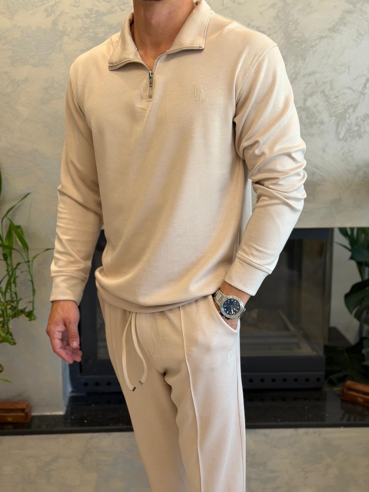 Erkek Slim Fit  Modal Kumaş Alt Üst Takım Pudra Eca094