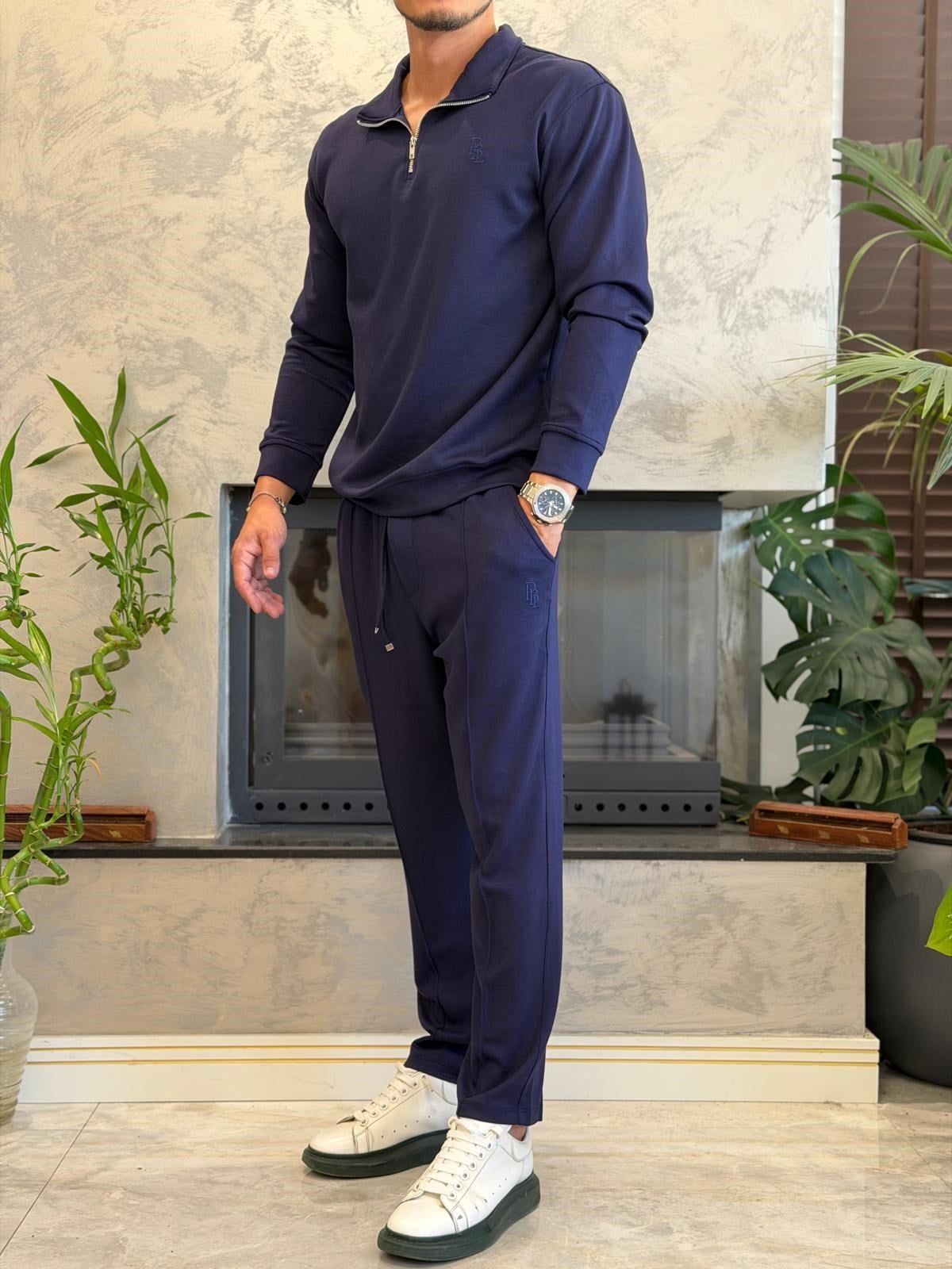 Erkek Slim Fit Modal Kumaş Alt Üst Takım Lacivert Eca094