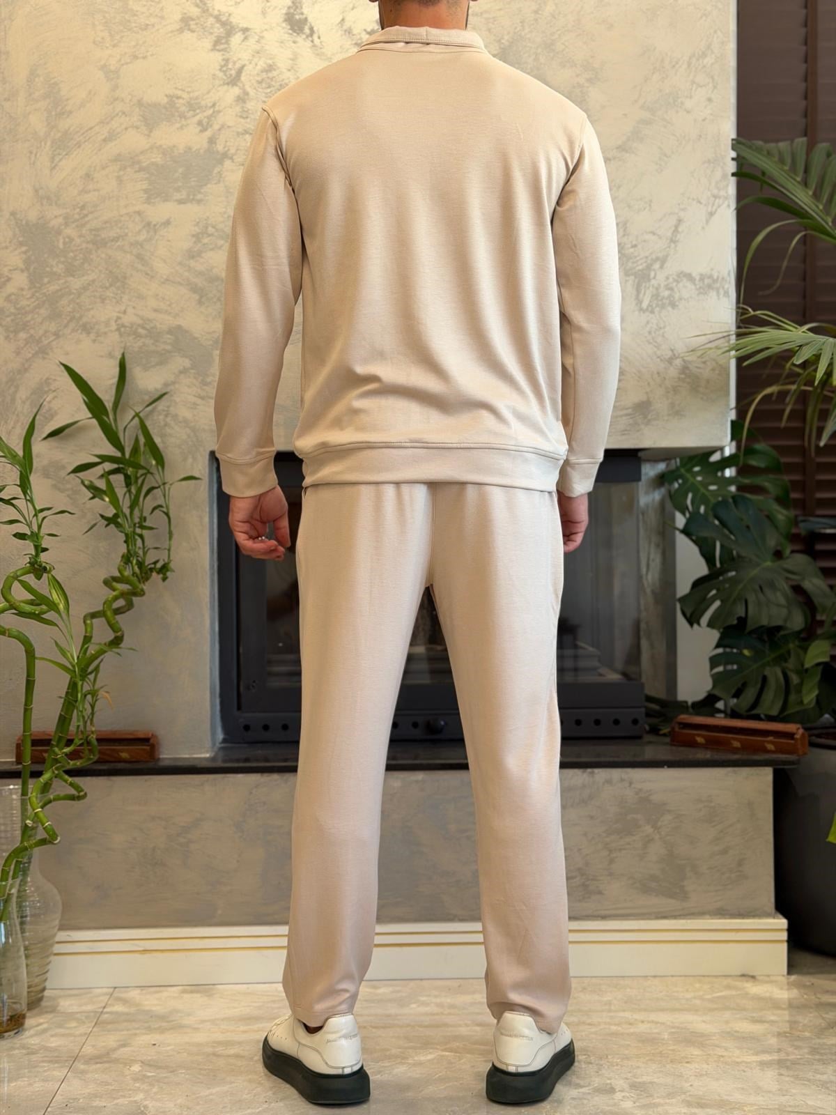 Erkek Slim Fit  Modal Kumaş Alt Üst Takım Pudra Eca094