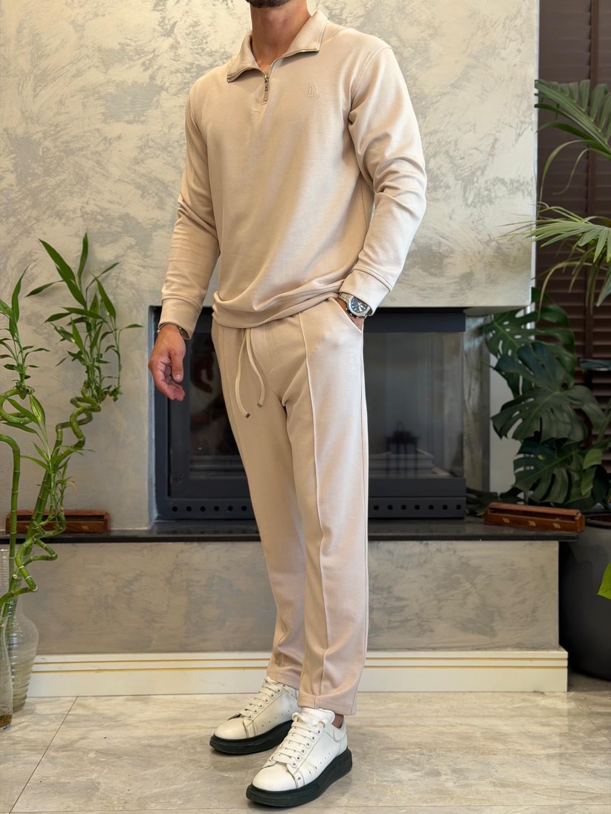 Erkek Slim Fit  Modal Kumaş Alt Üst Takım Pudra Eca094