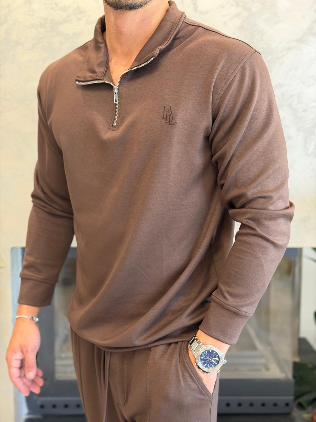 Erkek Slim Fit  Modal Kumaş Alt Üst Takım Acı Kahve Eca094