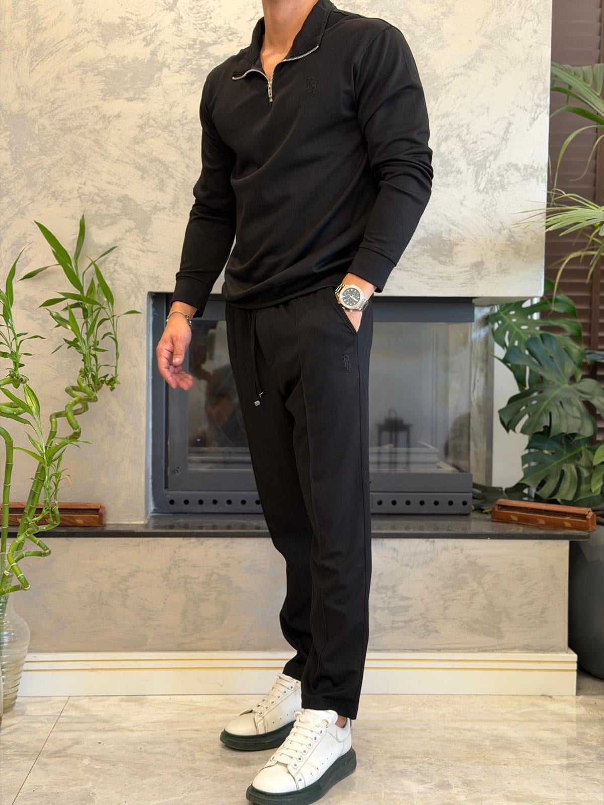 Erkek Slim Fit  Modal Kumaş Alt Üst Takım Siyah Eca094