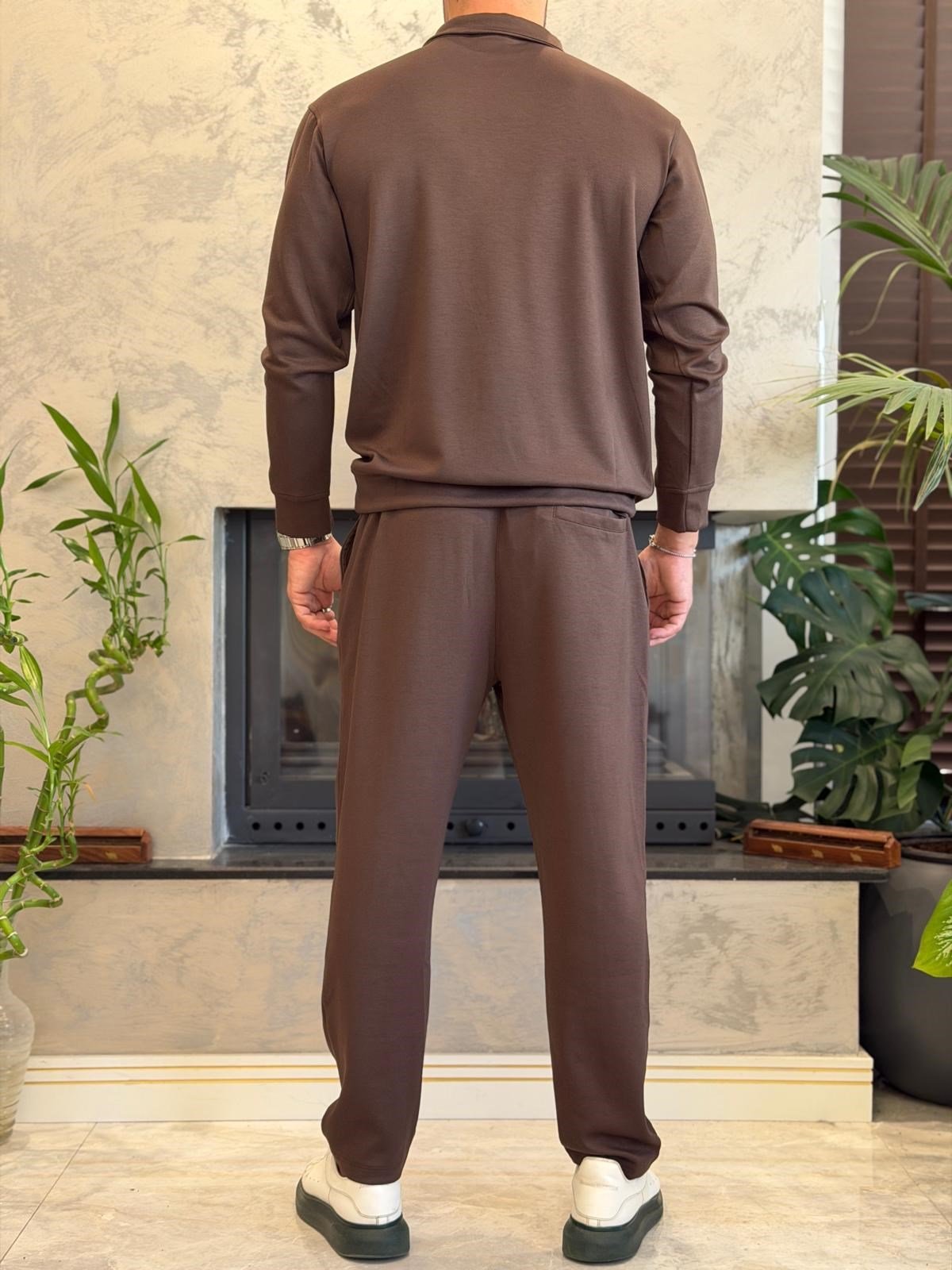 Erkek Slim Fit  Modal Kumaş Alt Üst Takım Acı Kahve Eca094