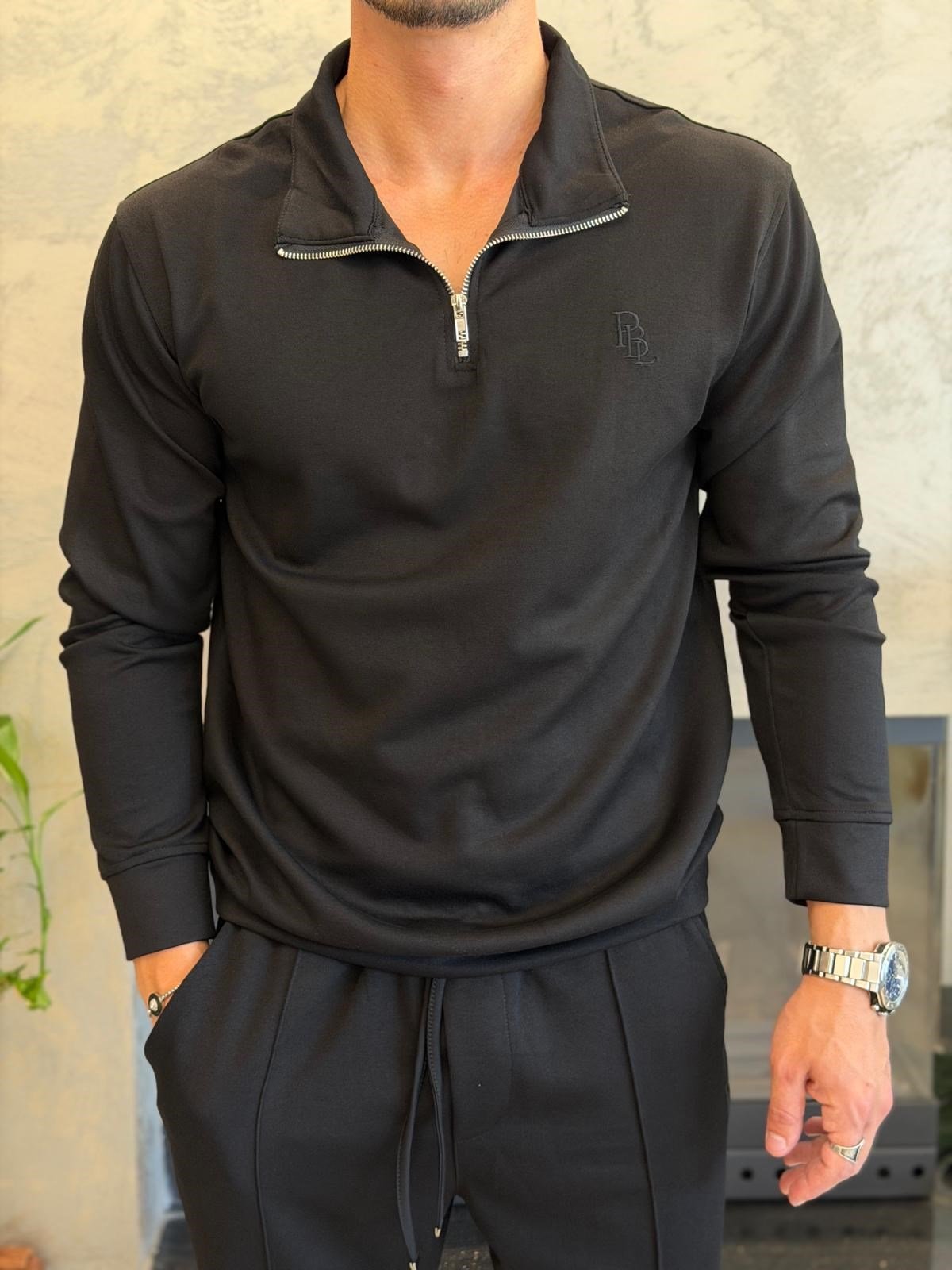 Erkek Slim Fit  Modal Kumaş Alt Üst Takım Siyah Eca094