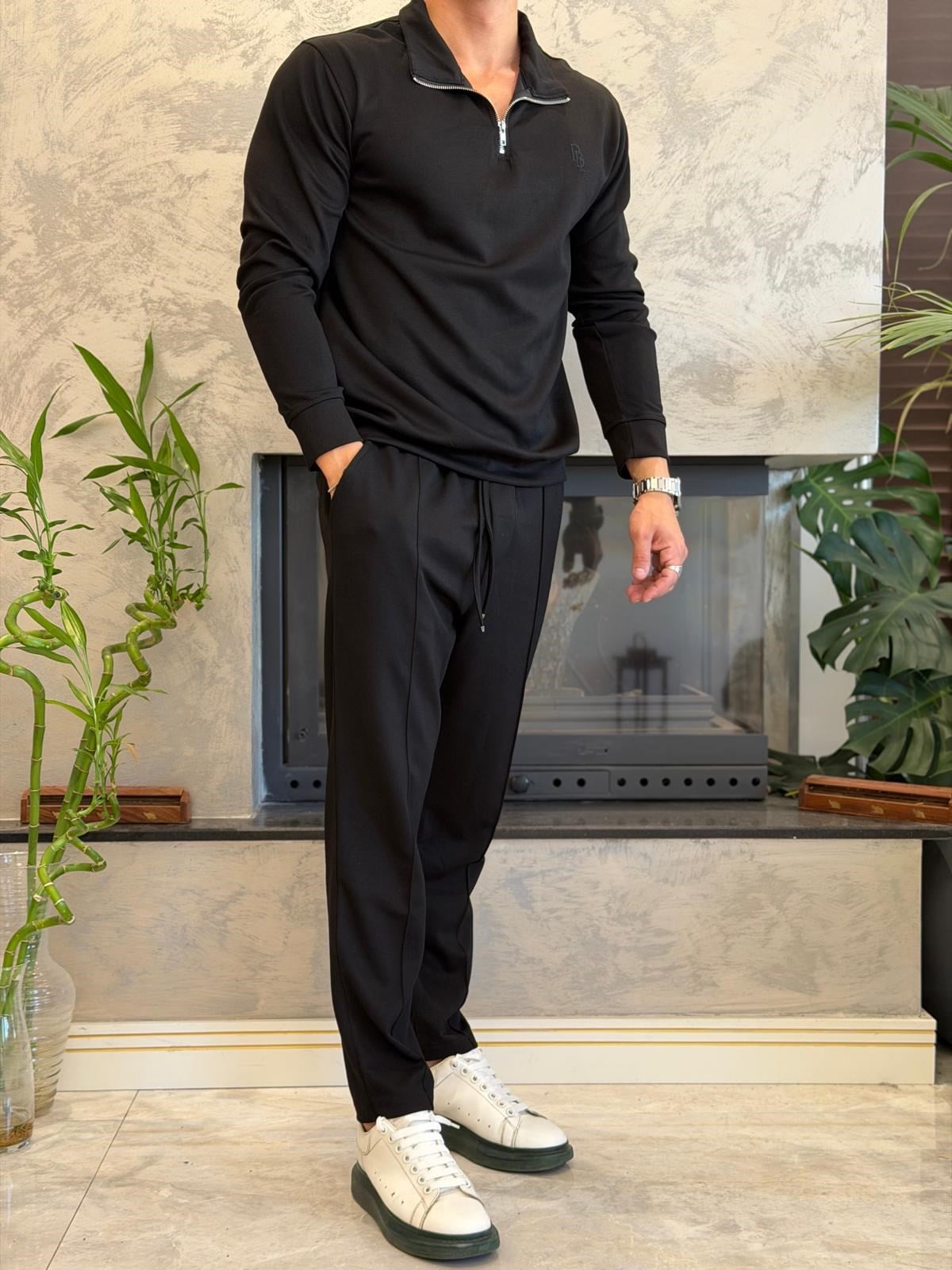 Erkek Slim Fit  Modal Kumaş Alt Üst Takım Siyah Eca094