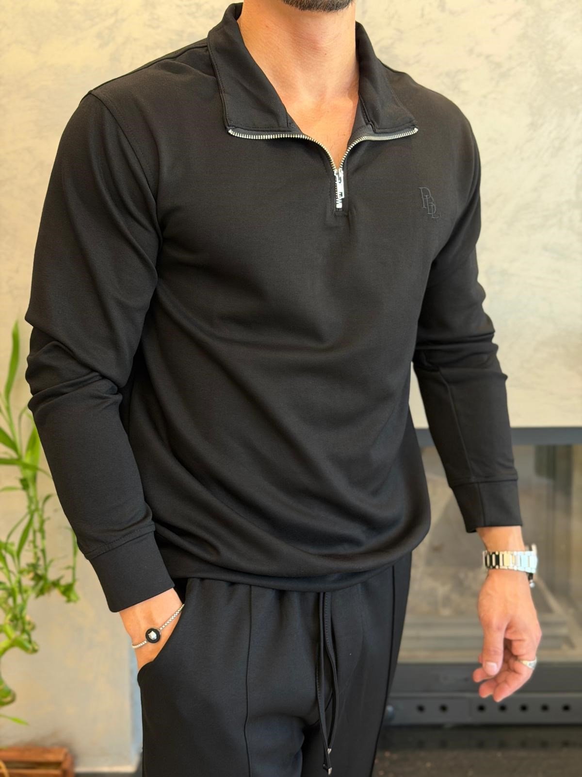 Erkek Slim Fit  Modal Kumaş Alt Üst Takım Siyah Eca094