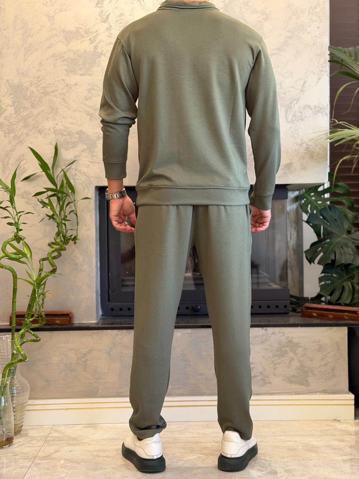 Erkek Slim Fit  Modal Kumaş Alt Üst Takım Haki Eca094