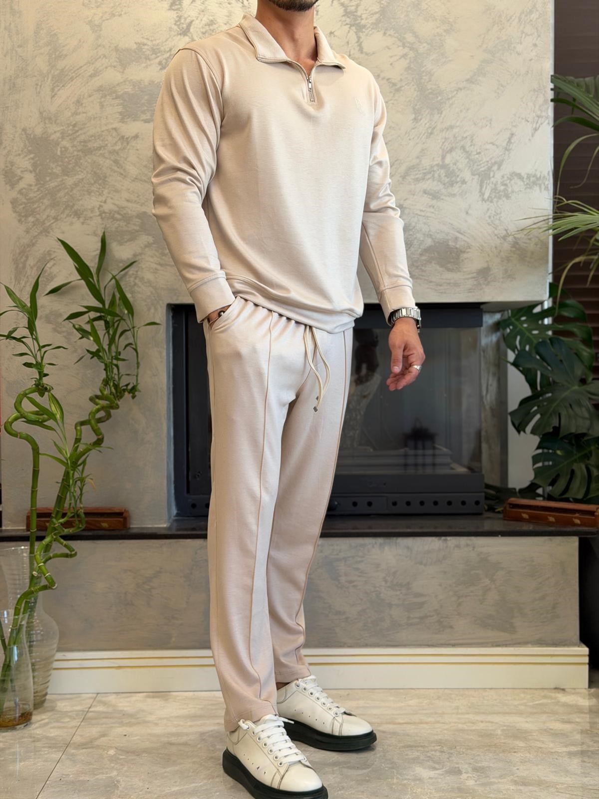 Erkek Slim Fit  Modal Kumaş Alt Üst Takım Pudra Eca094