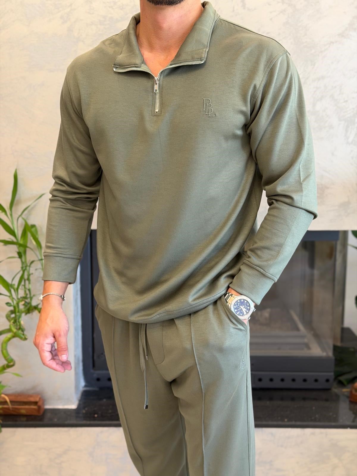 Erkek Slim Fit  Modal Kumaş Alt Üst Takım Haki Eca094