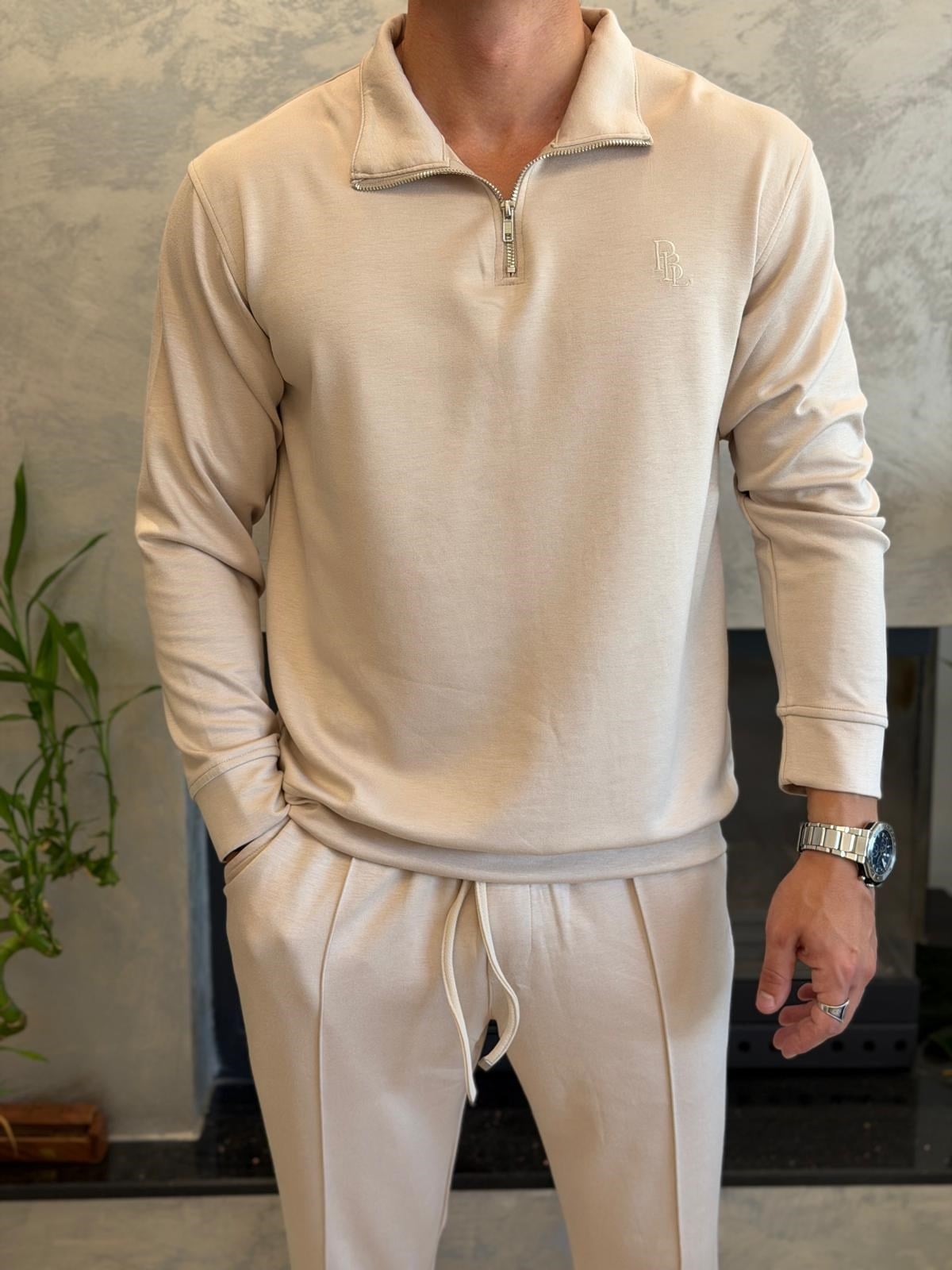 Erkek Slim Fit  Modal Kumaş Alt Üst Takım Pudra Eca094