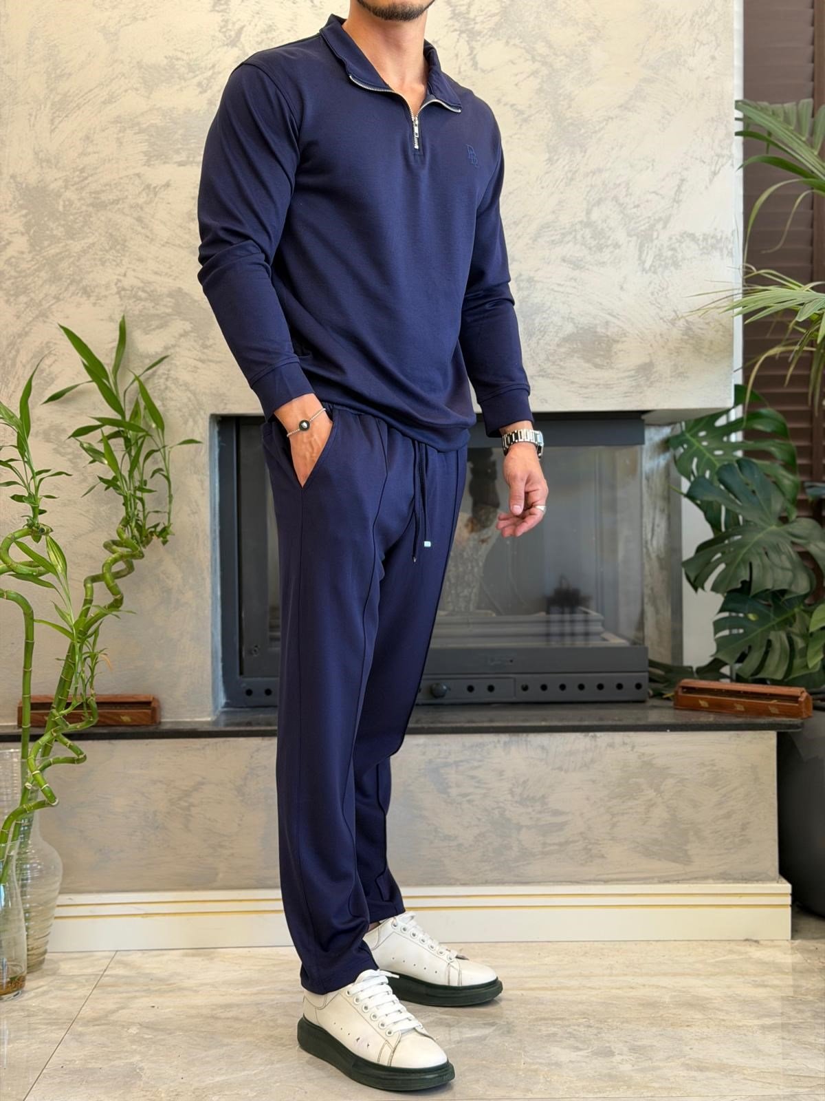 Erkek Slim Fit Modal Kumaş Alt Üst Takım Lacivert Eca094