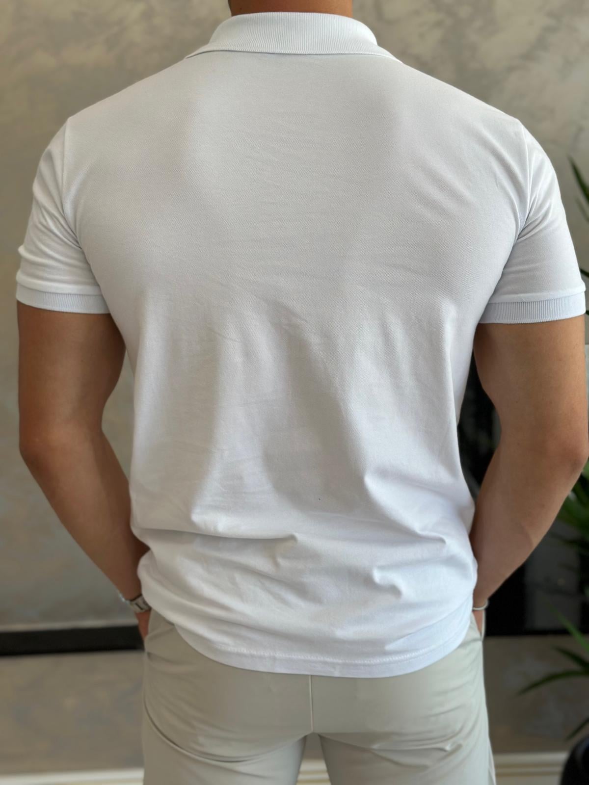 Erkek Slim Fit Pamuklu Polo Yaka Tshirt Beyaz Eca017