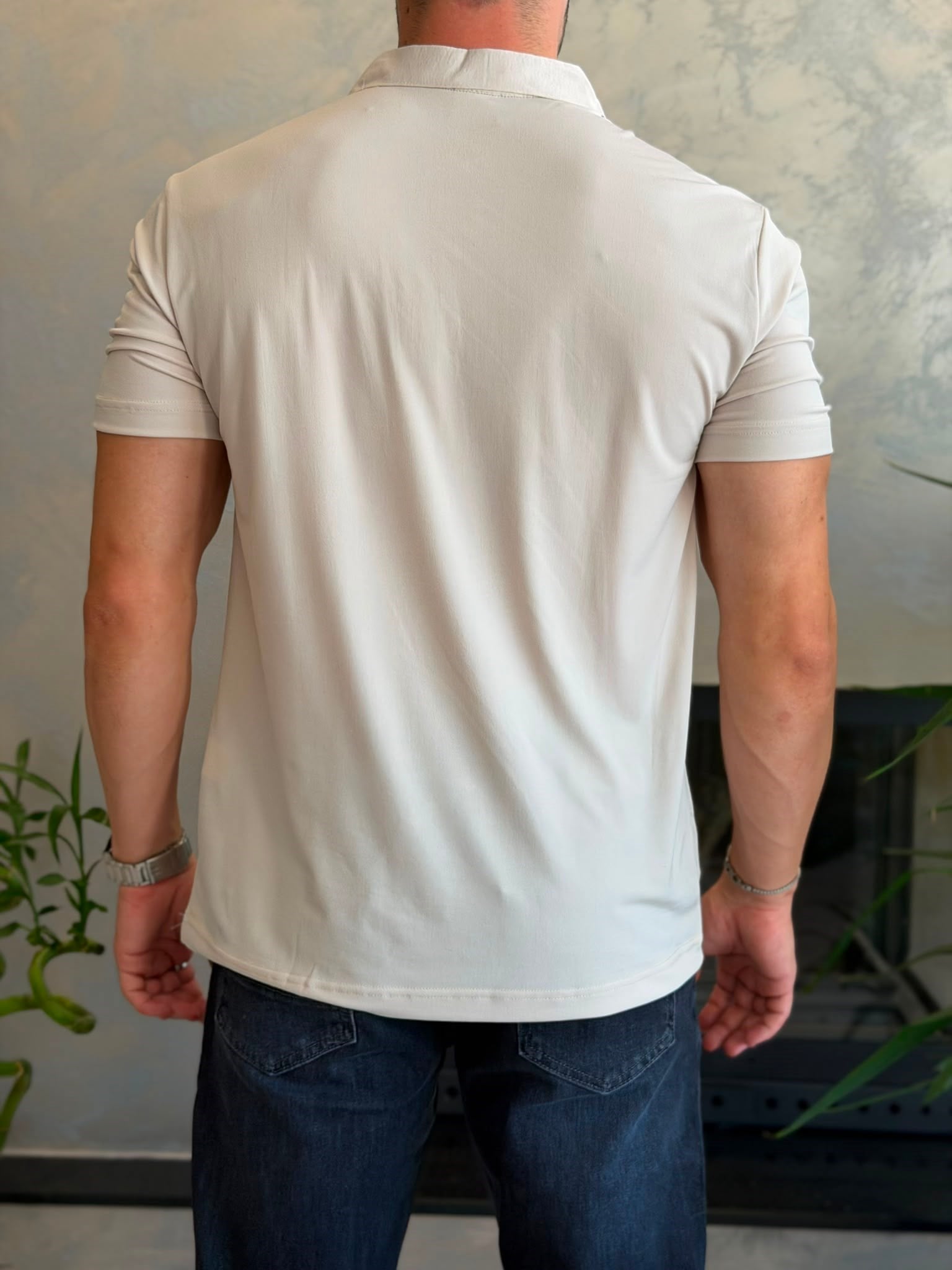 Erkek Soft Touch Fermuarlı Polo Tshirt  Bej Eca088
