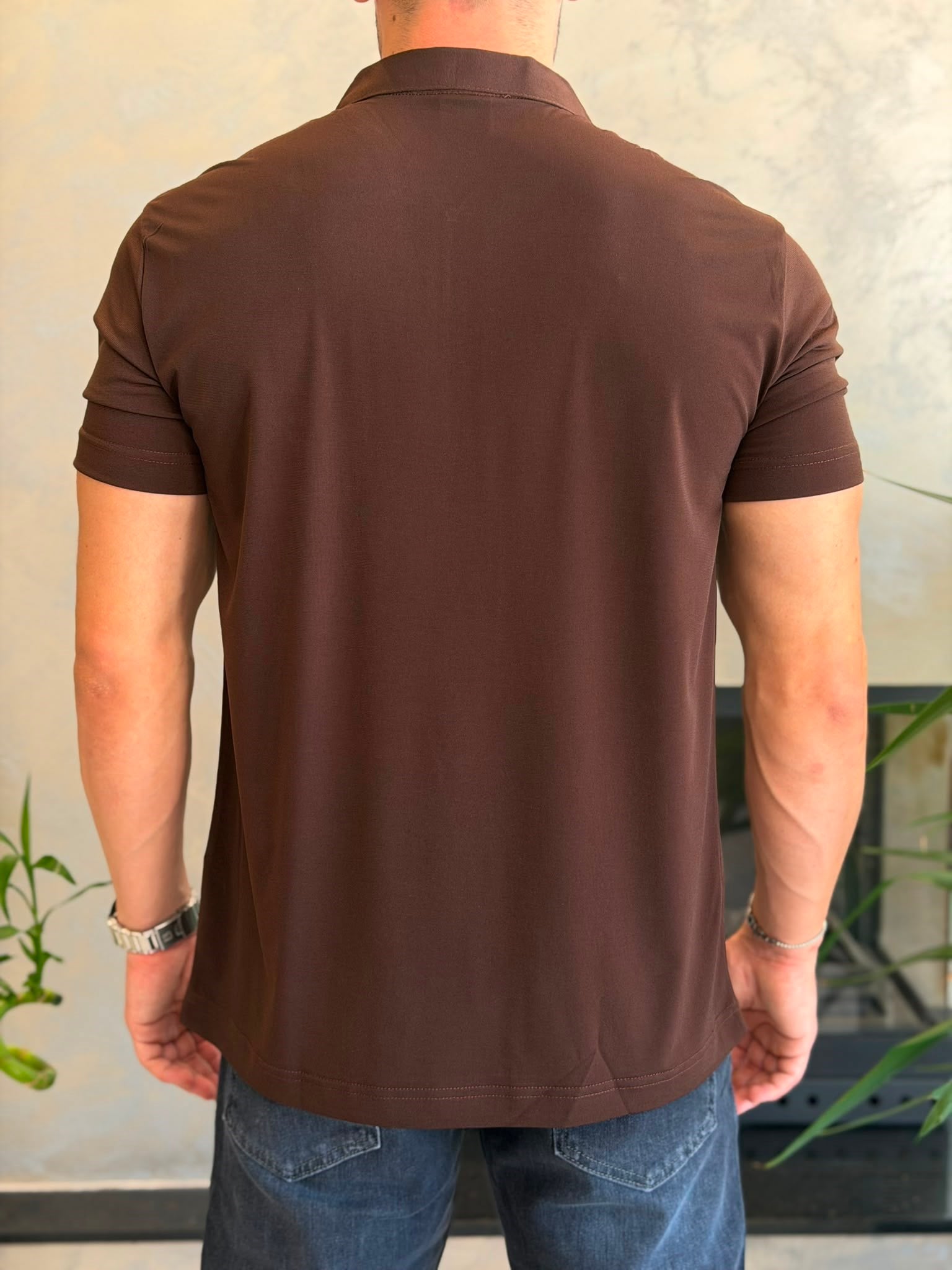 Erkek Soft Touch Fermuarlı Polo Tshirt  Acı Kahve   Eca088