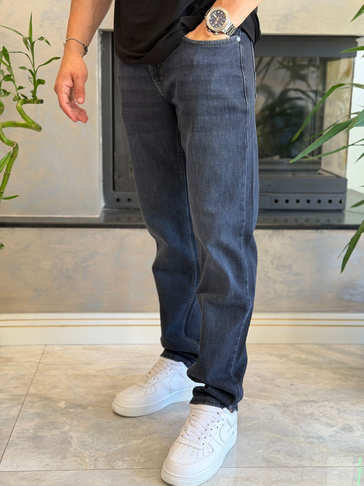 Erkek Straight Fit Jean Pantolon Dark Blue Eca089