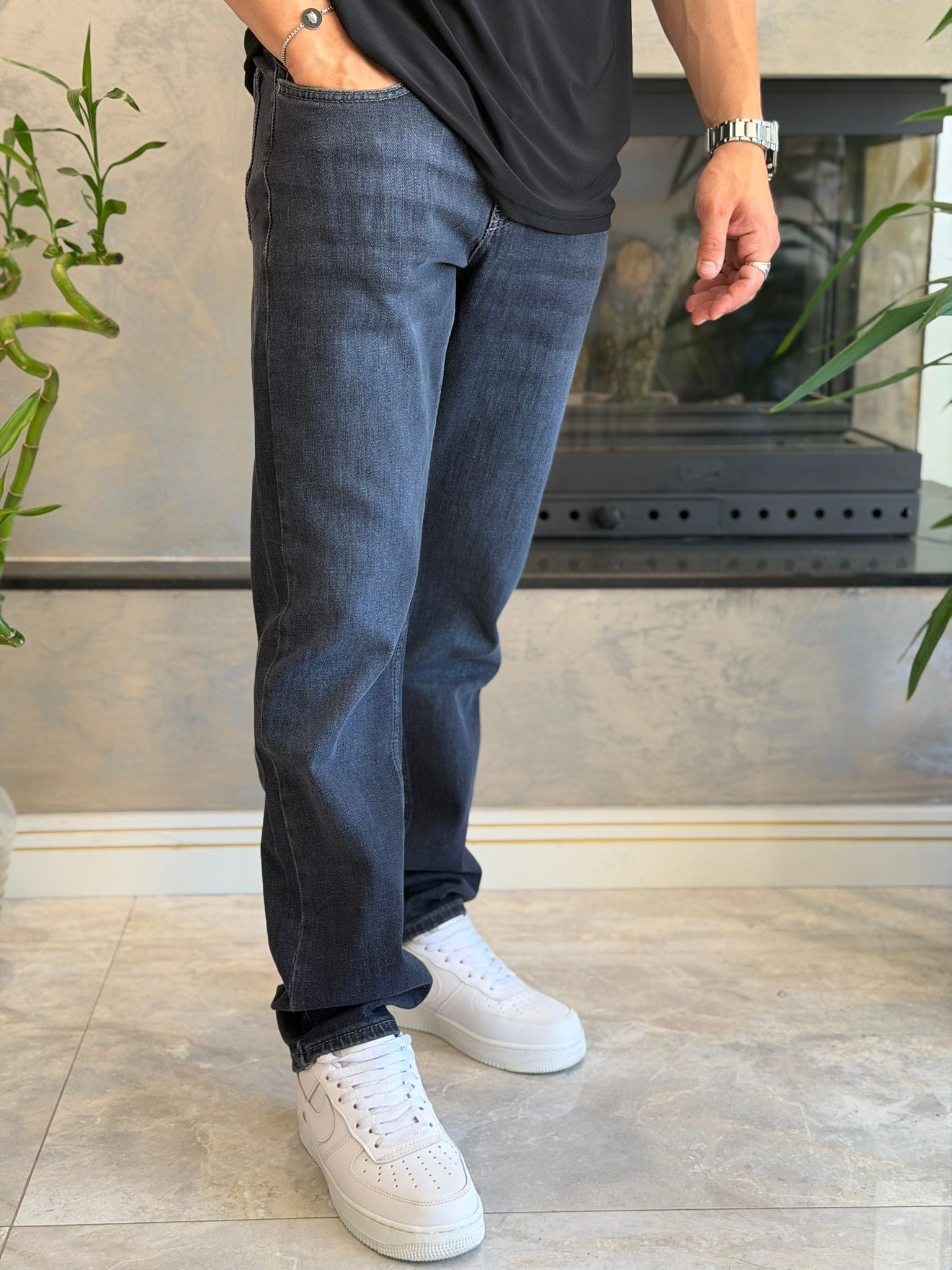 Erkek Straight Fit Jean Pantolon Dark Blue Eca089