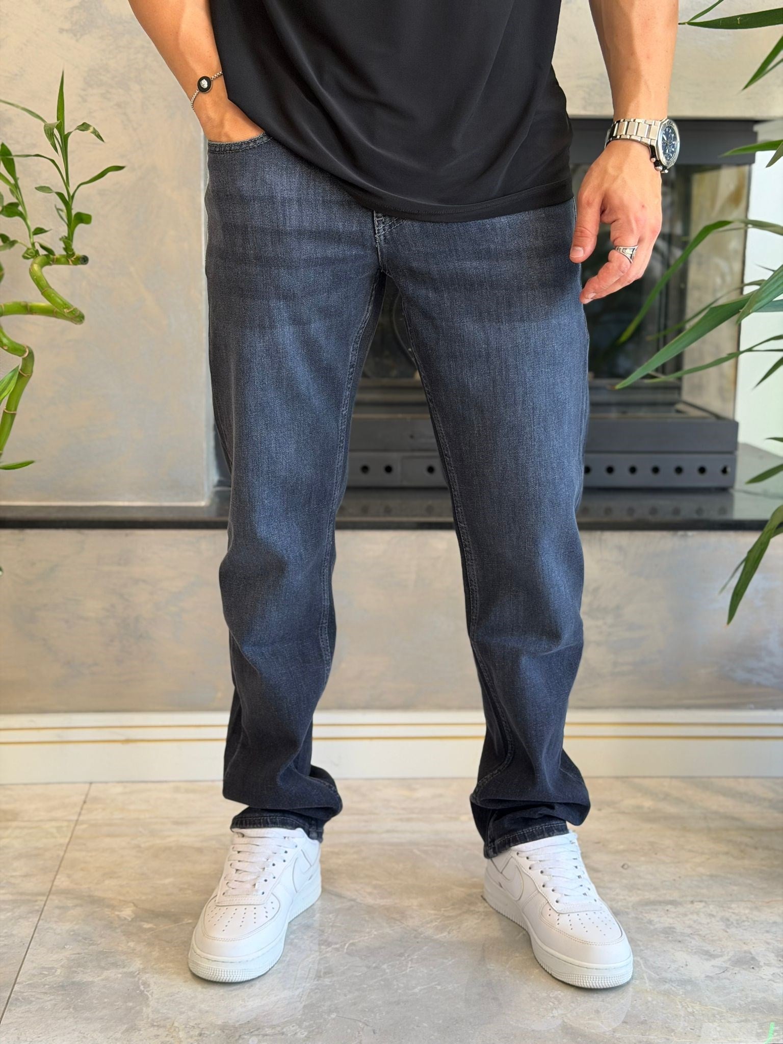 Erkek Straight Fit Jean Pantolon Dark Blue Eca089