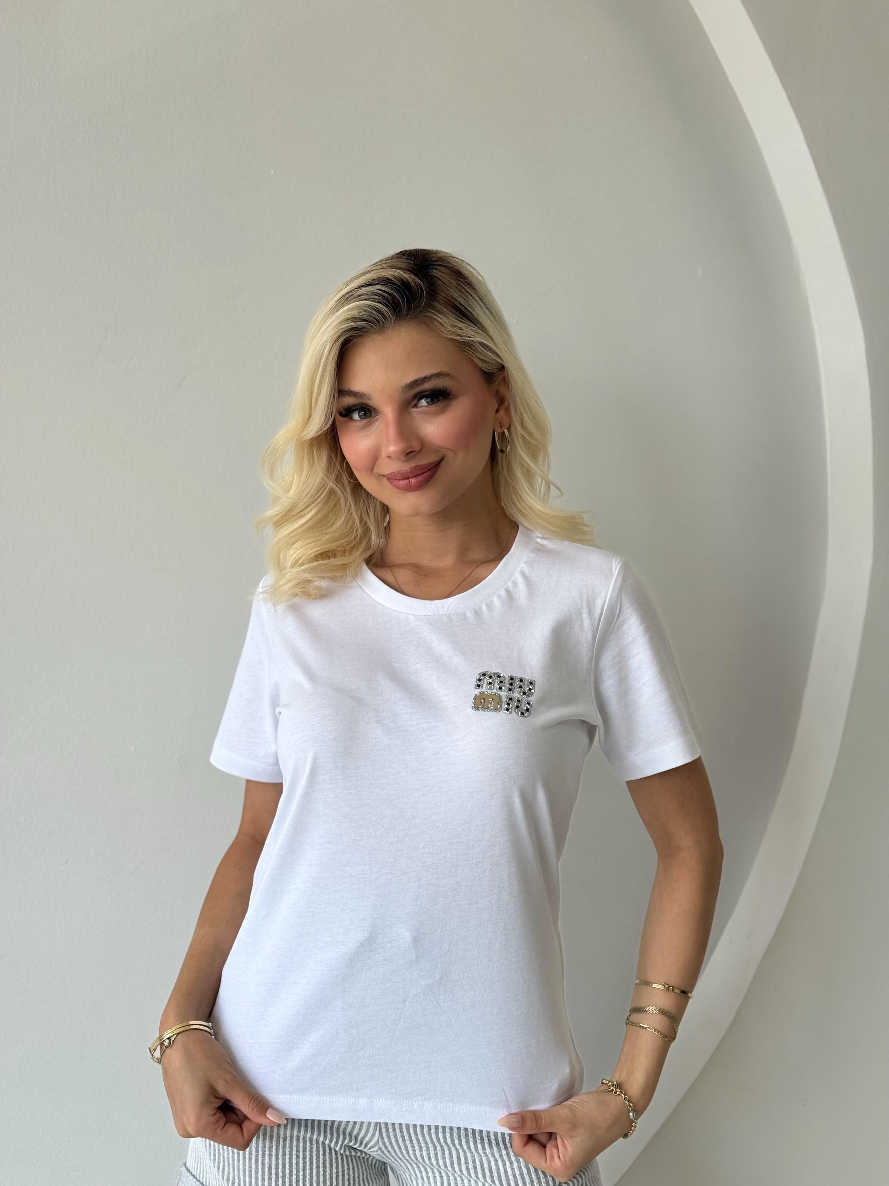 Bisiklet Yaka Taşlı Tshirt
