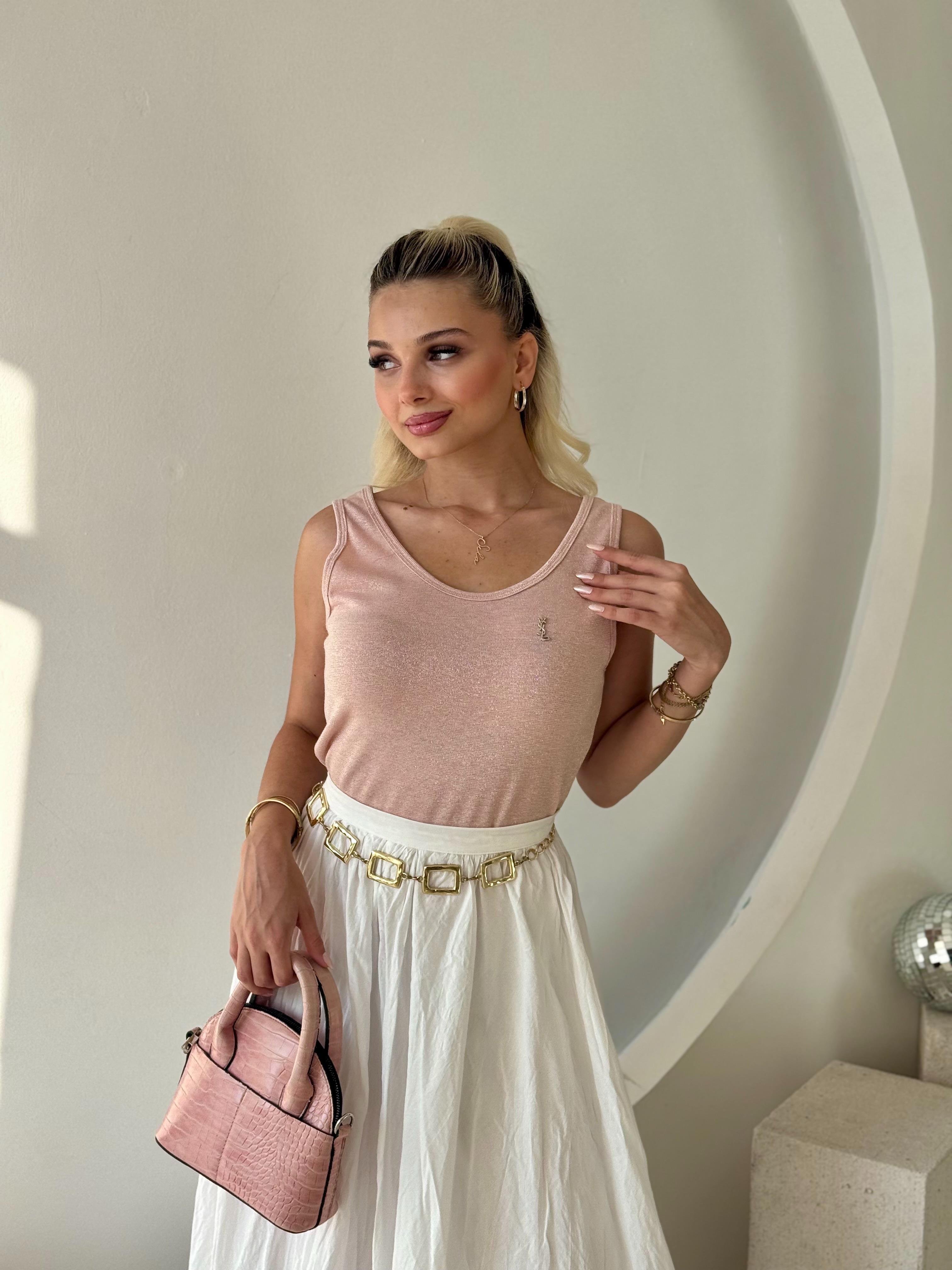 Toz Pembe Parlak Kolsuz Atlet