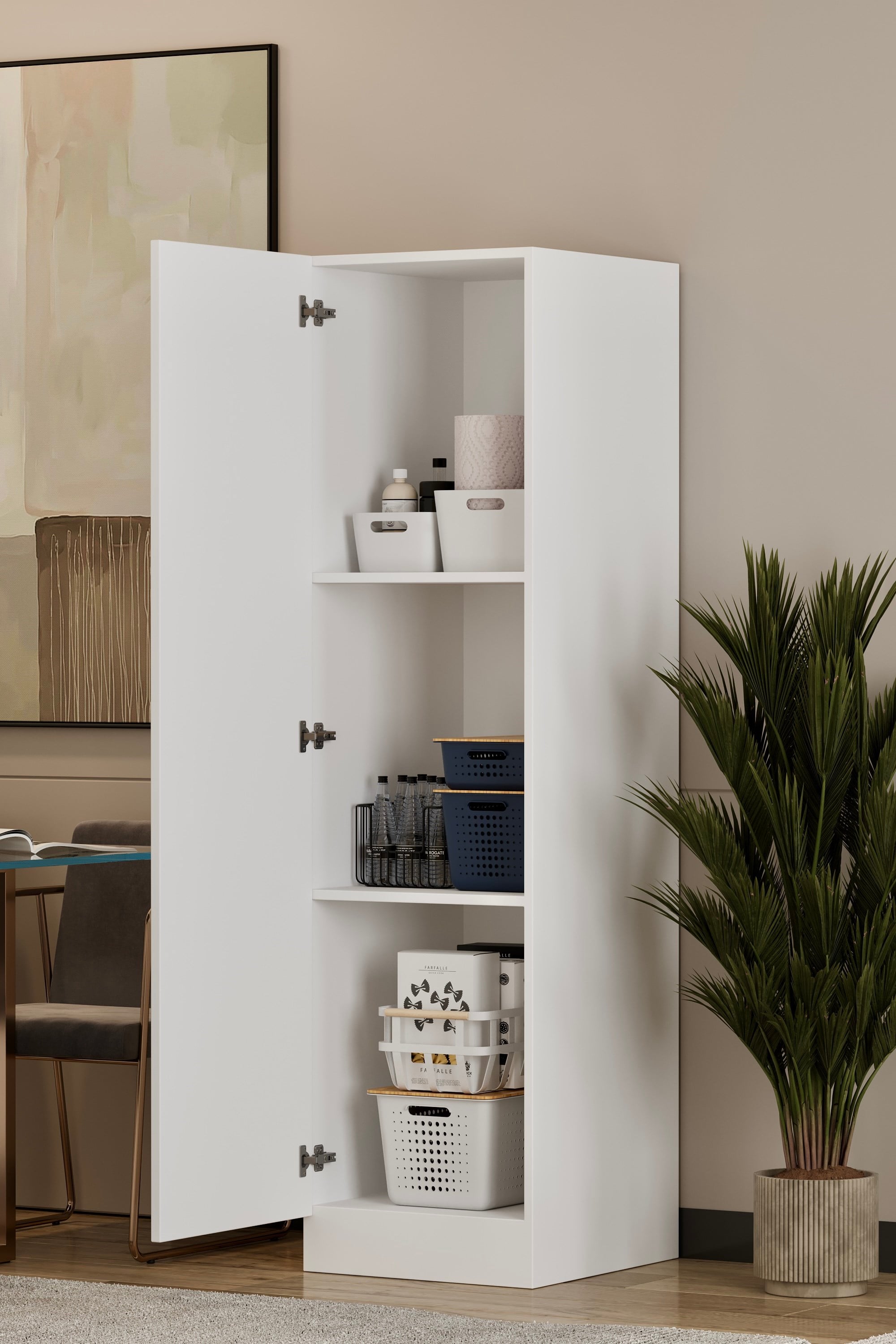 Çok Amaçlı Dolap MDF Beyaz Tek Kapaklı Raflı Banyo Mutfak Kiler Dolabı