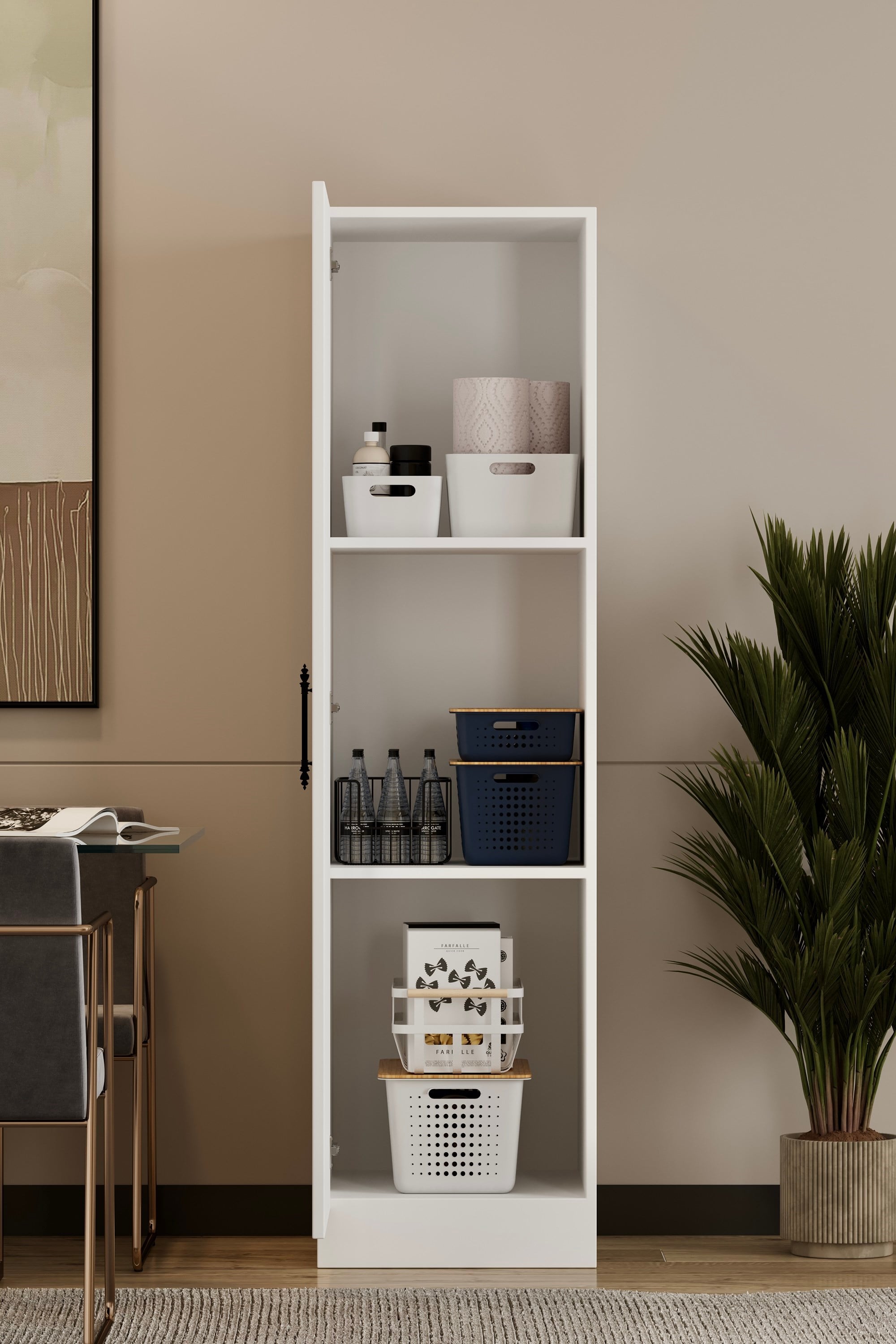 Çok Amaçlı Dolap MDF Beyaz Tek Kapaklı Raflı Banyo Mutfak Kiler Dolabı