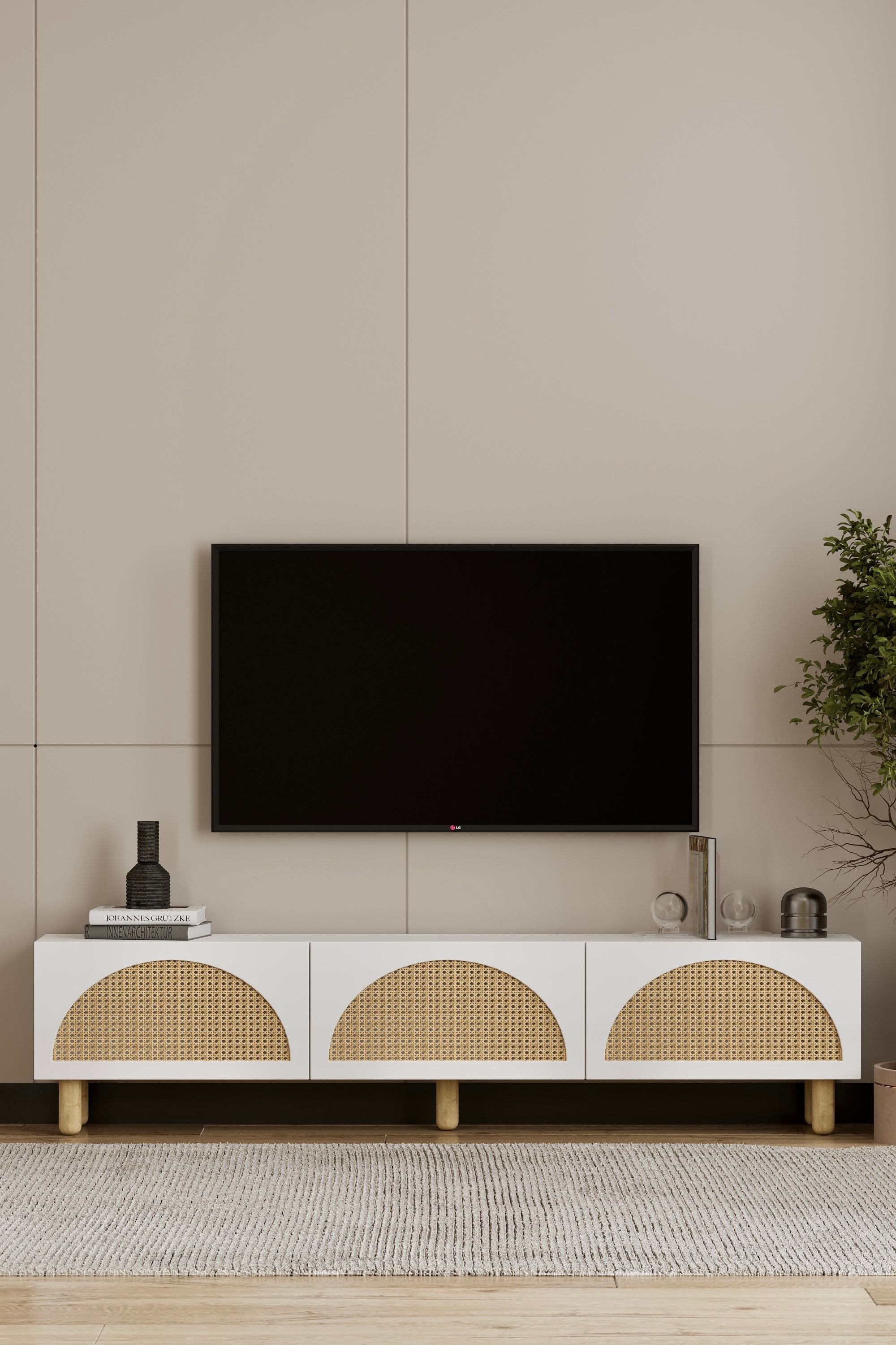 Hazeranlı Bohem Ayaklı Tv Ünitesi Beyaz