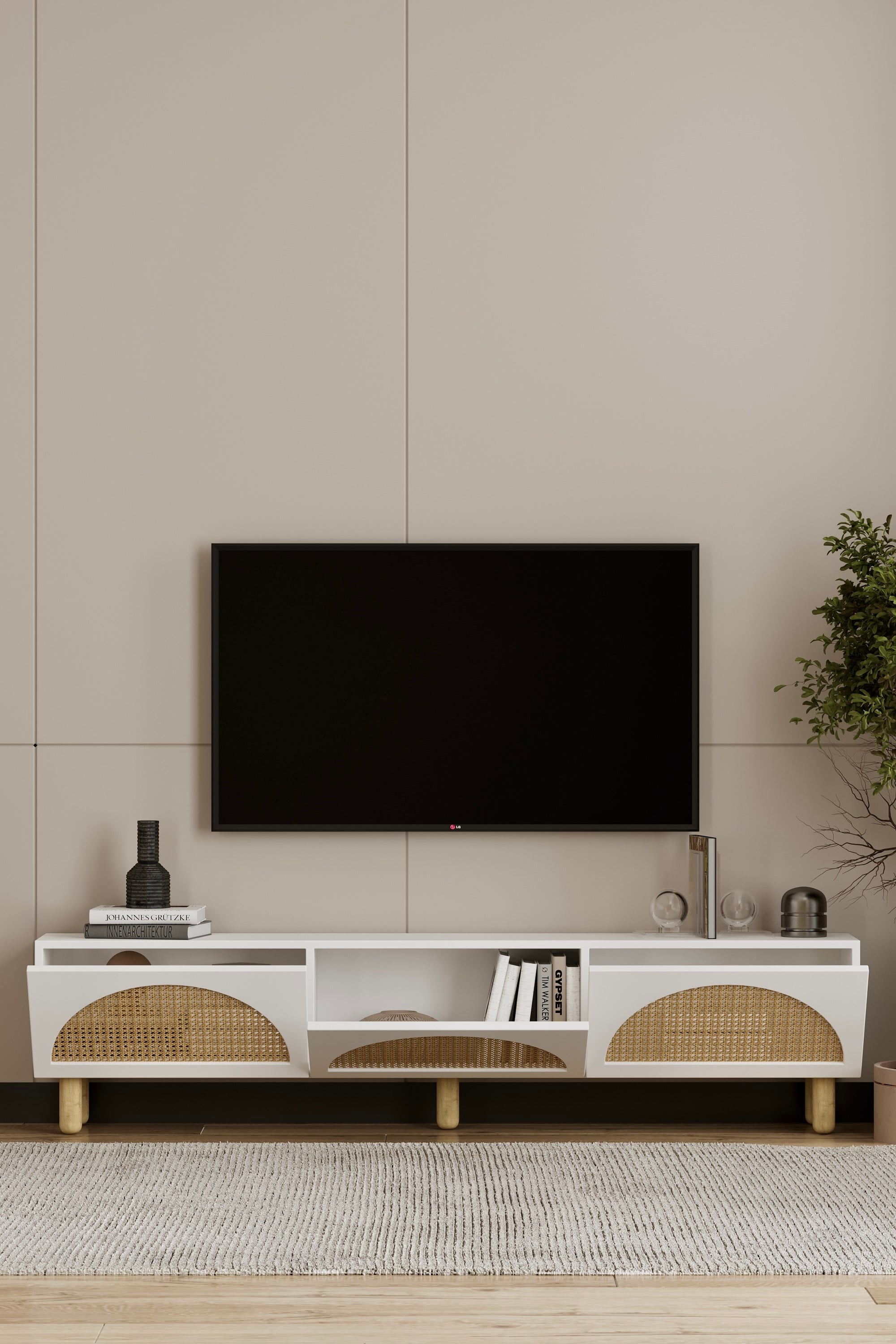Hazeranlı Bohem Ayaklı Tv Ünitesi Beyaz