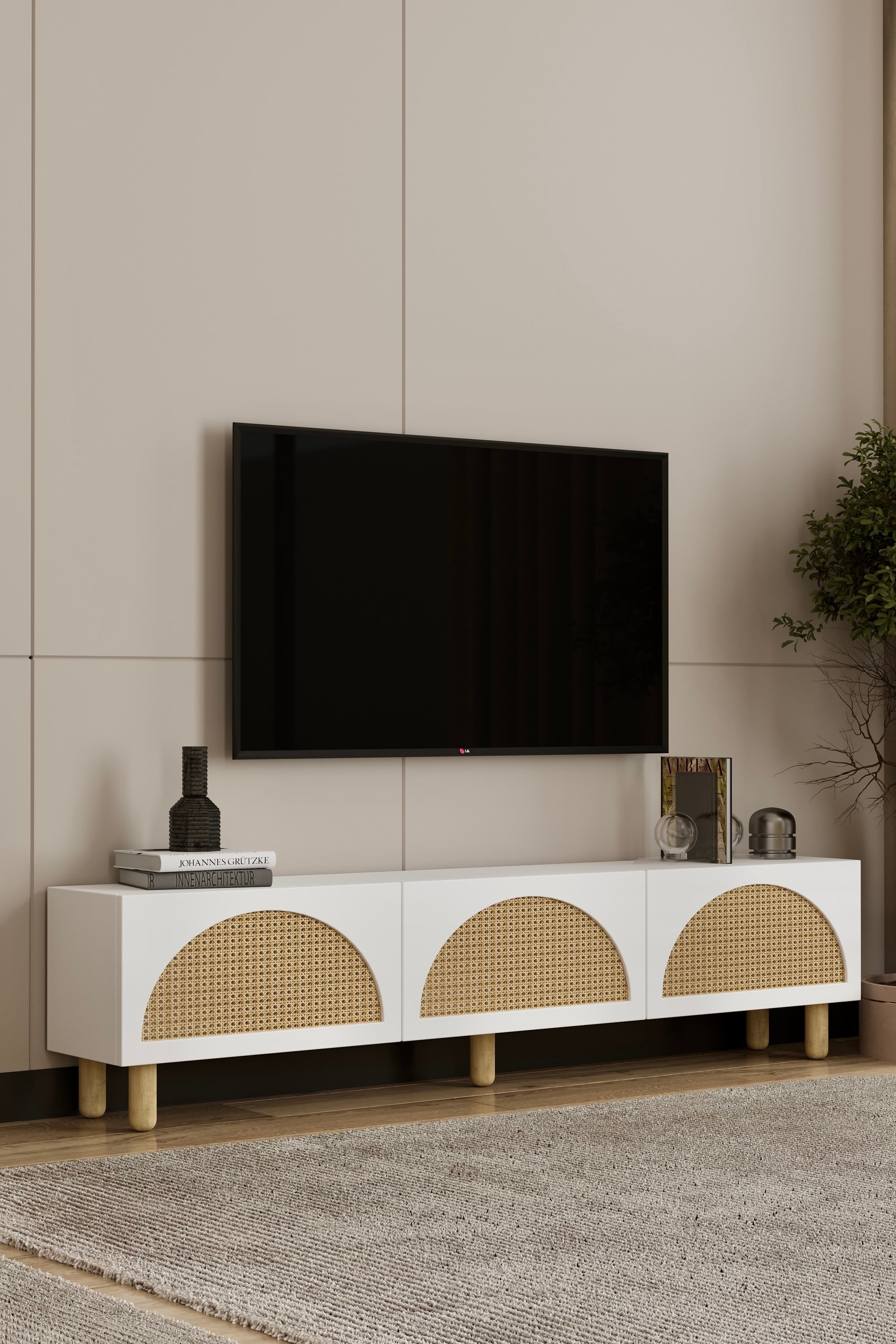 Hazeranlı Bohem Ayaklı Tv Ünitesi Beyaz