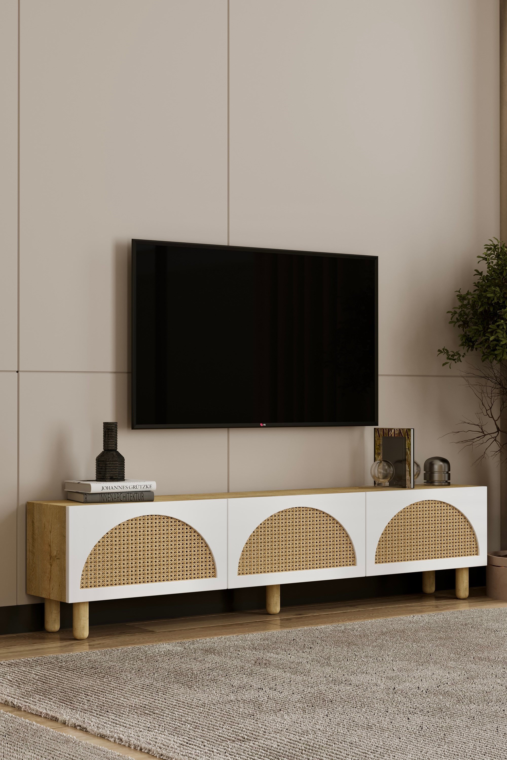 Hazeranlı Bohem Ayaklı Tv Ünitesi Lefkas Meşe