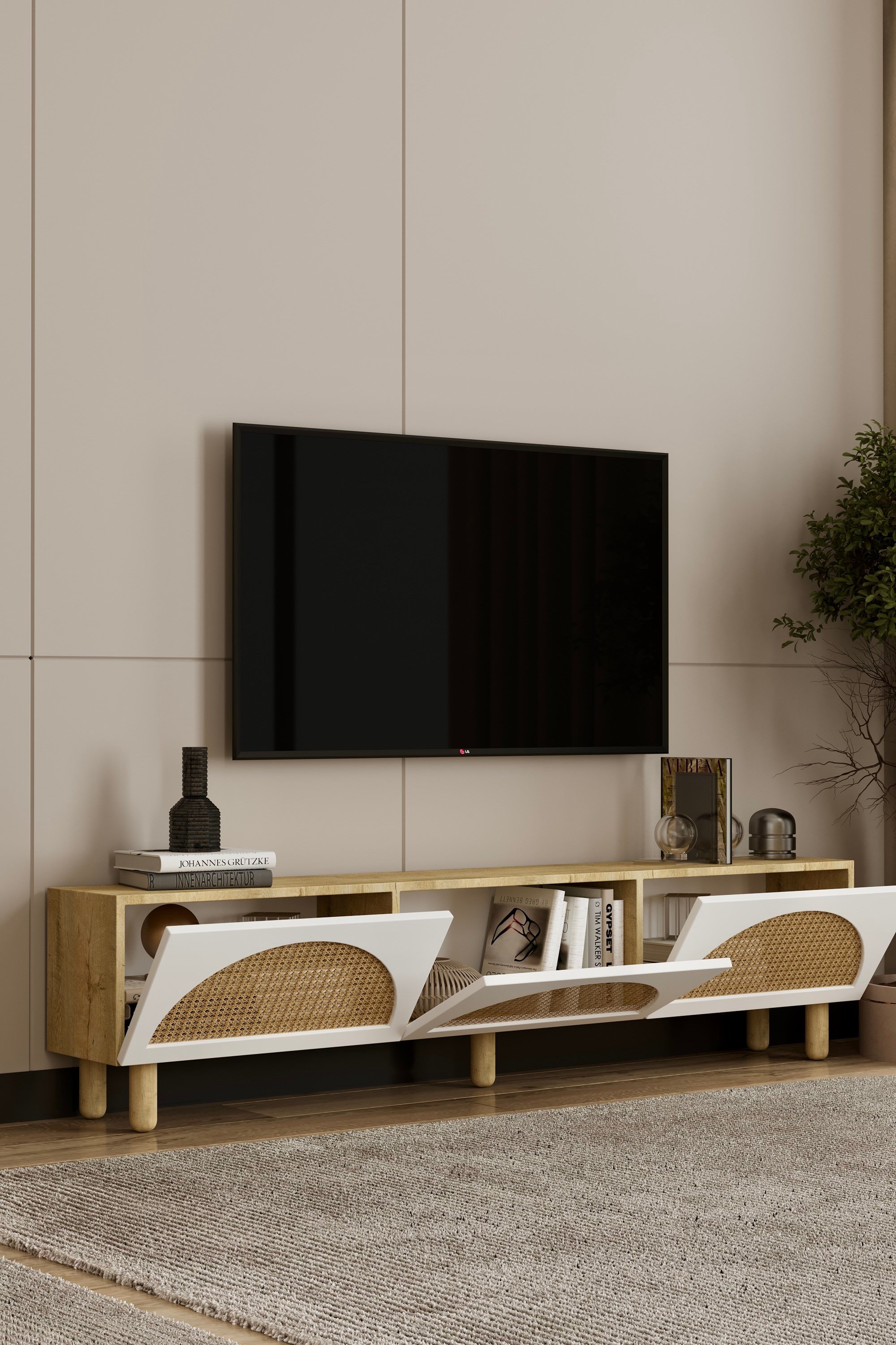 Hazeranlı Bohem Ayaklı Tv Ünitesi Lefkas Meşe