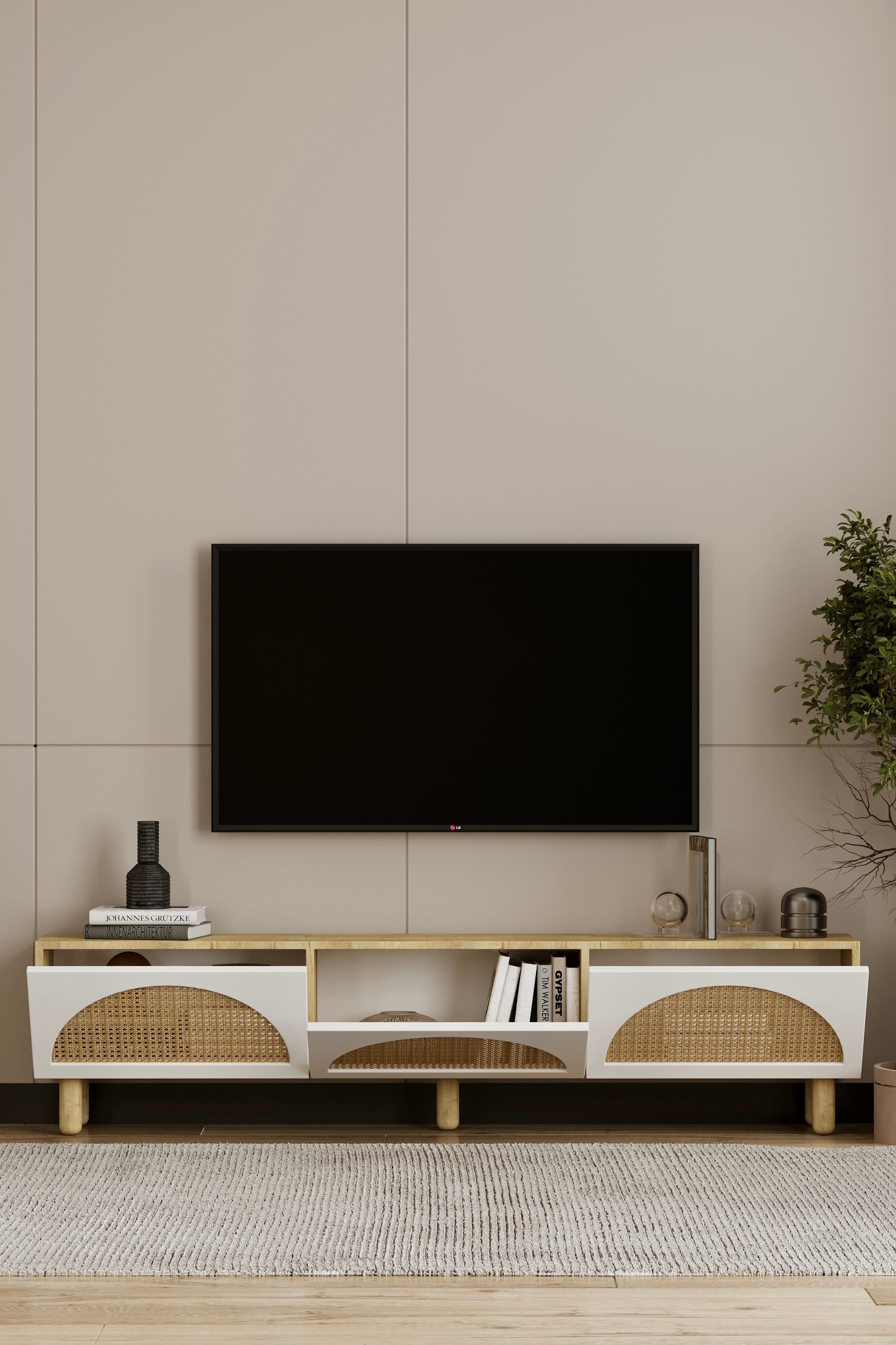 Hazeranlı Bohem Ayaklı Tv Ünitesi Lefkas Meşe