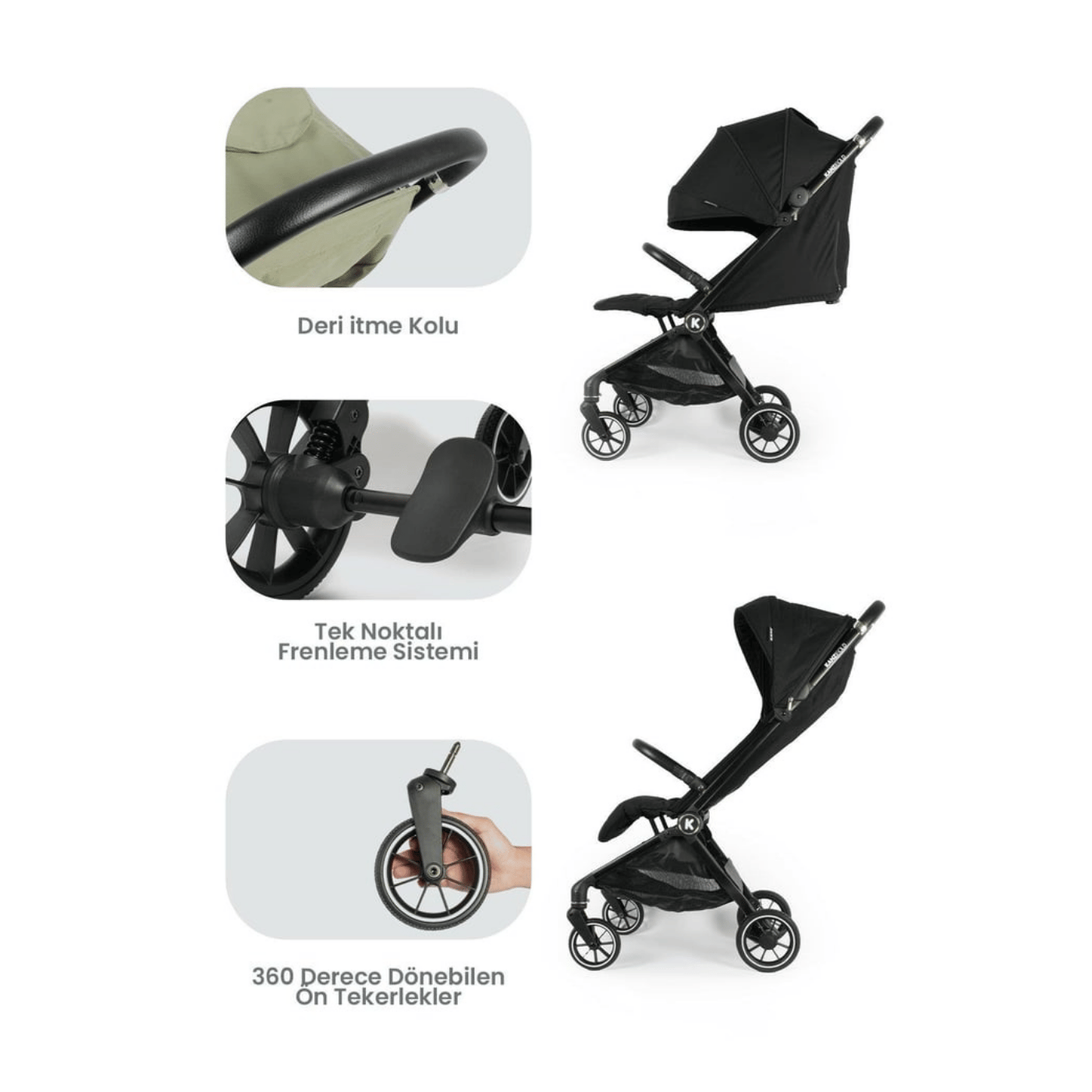Kanz Bold Autofold Kabin Boy Bebek Arabası Ironblack