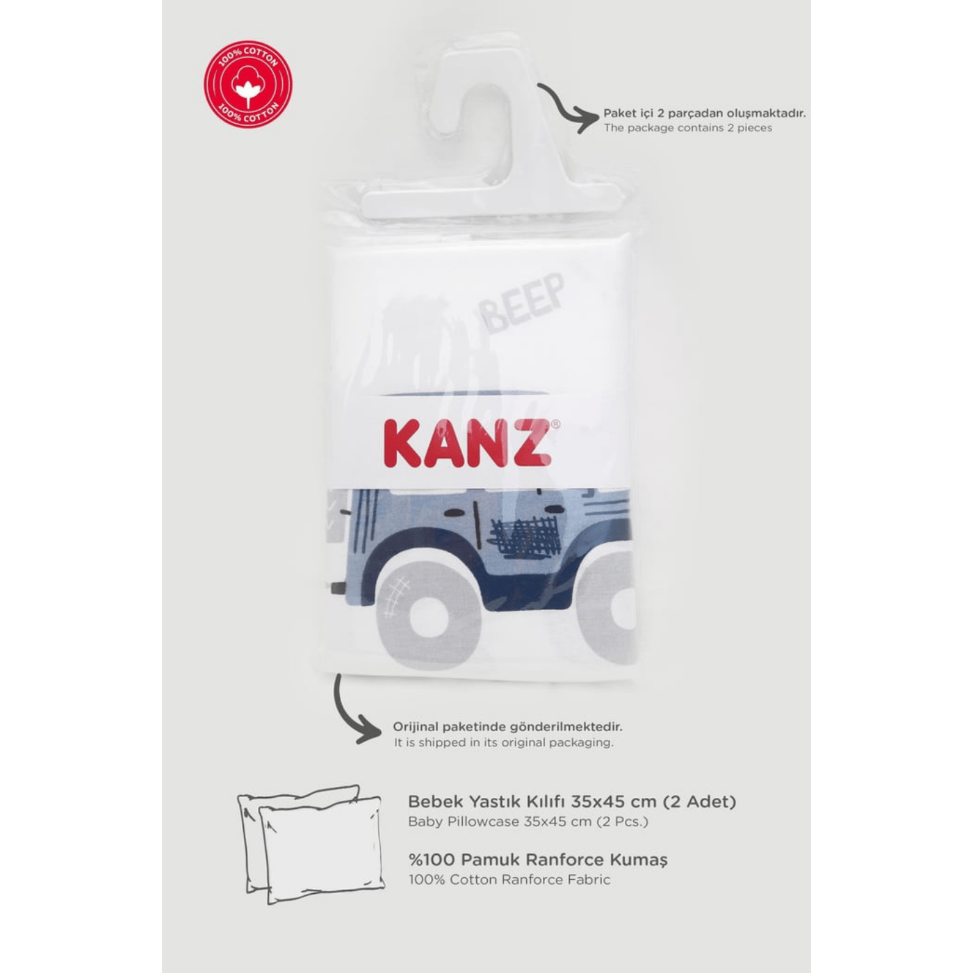 Kanz Pamuklu Yastık Kılıfı 35*45 Dıgger Cars 2li
