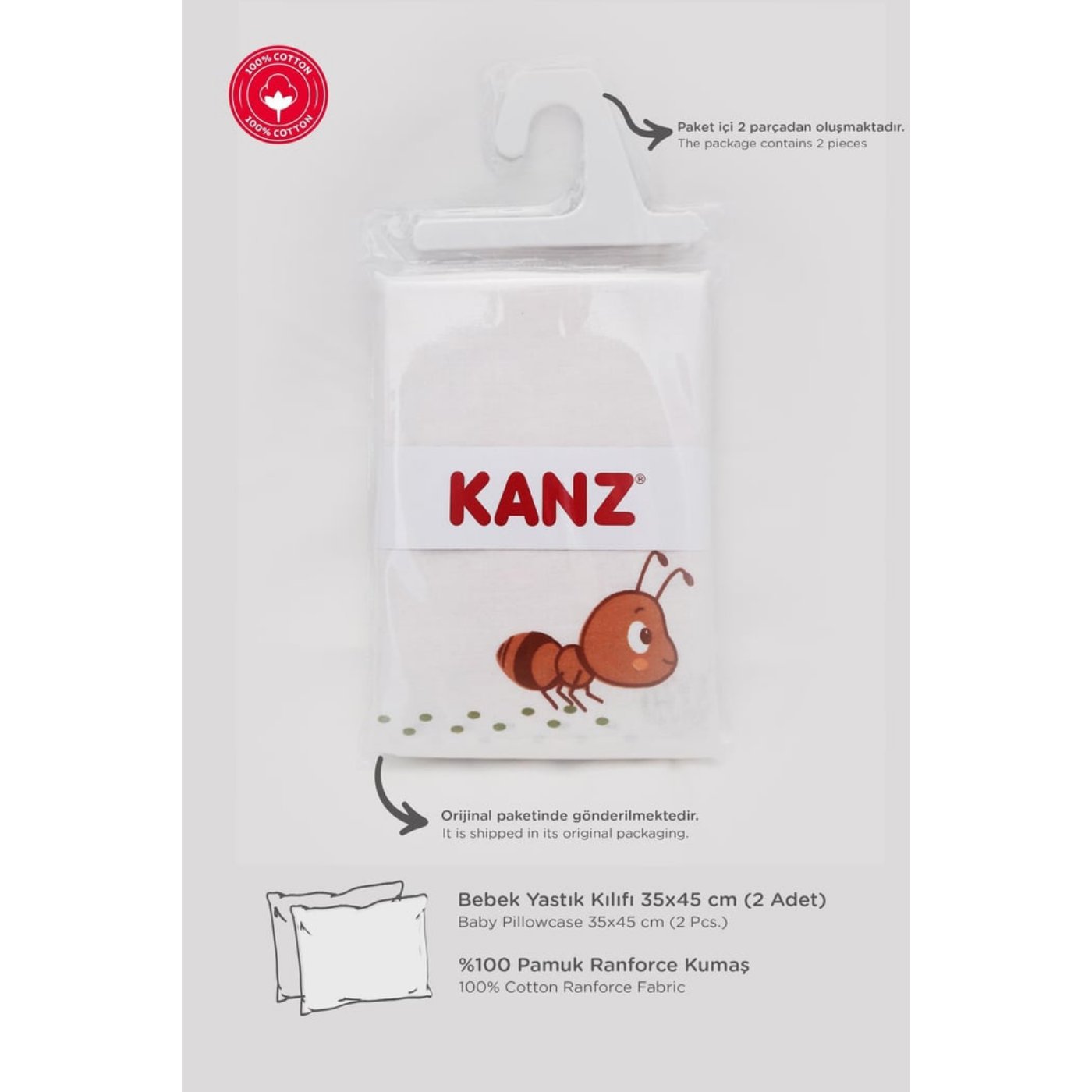 Kanz Pamuklu Yastık Kılıfı 35*45 Tıny Ant 2li