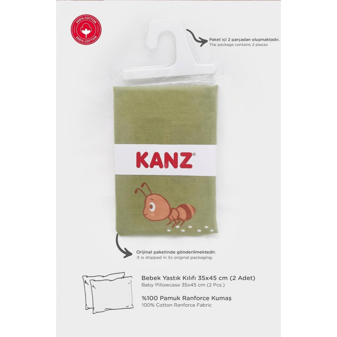 Kanz Pamuklu Yastık Kılıfı 35*45 Tıny Ant-B 2li
