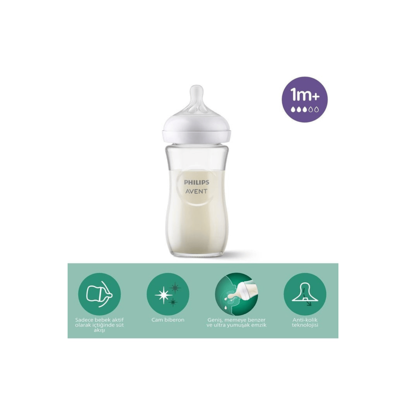 Philips Avent Scy933/01 Natural Response Doğal Tepkili Cam Biberon, 240ml, 1 Ay