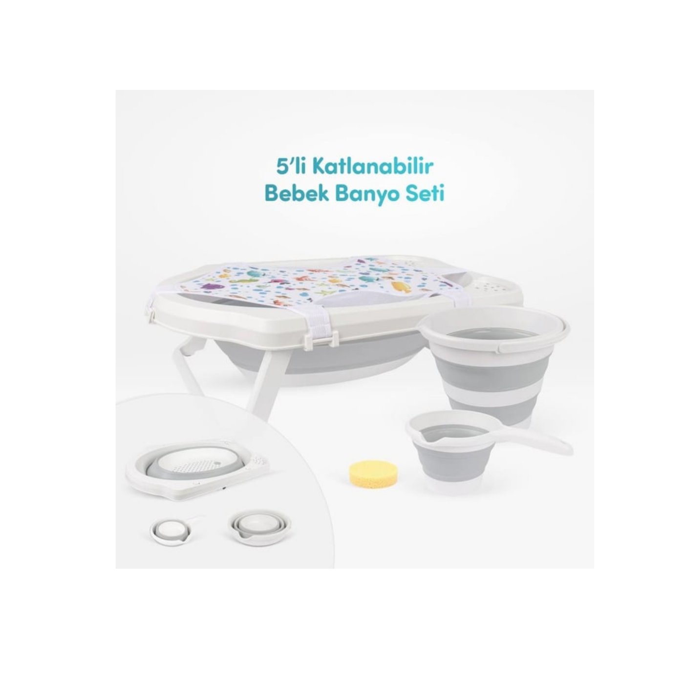 Sevi Bebe 5'Li Katlanabilir Bebek Banyo Seti- Gri 363-13
