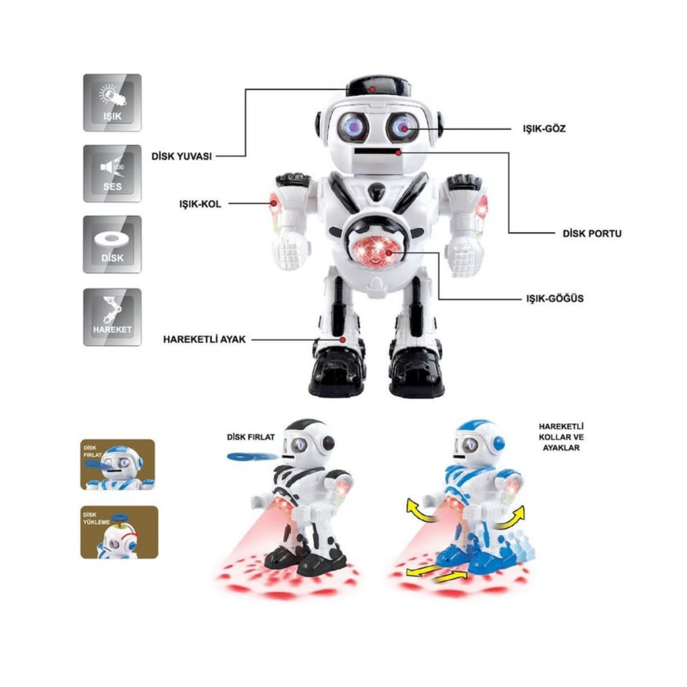 Vardem Işıklı ve Müzikli Disk Atan Uzay Savaşçısı Pilli Robot
