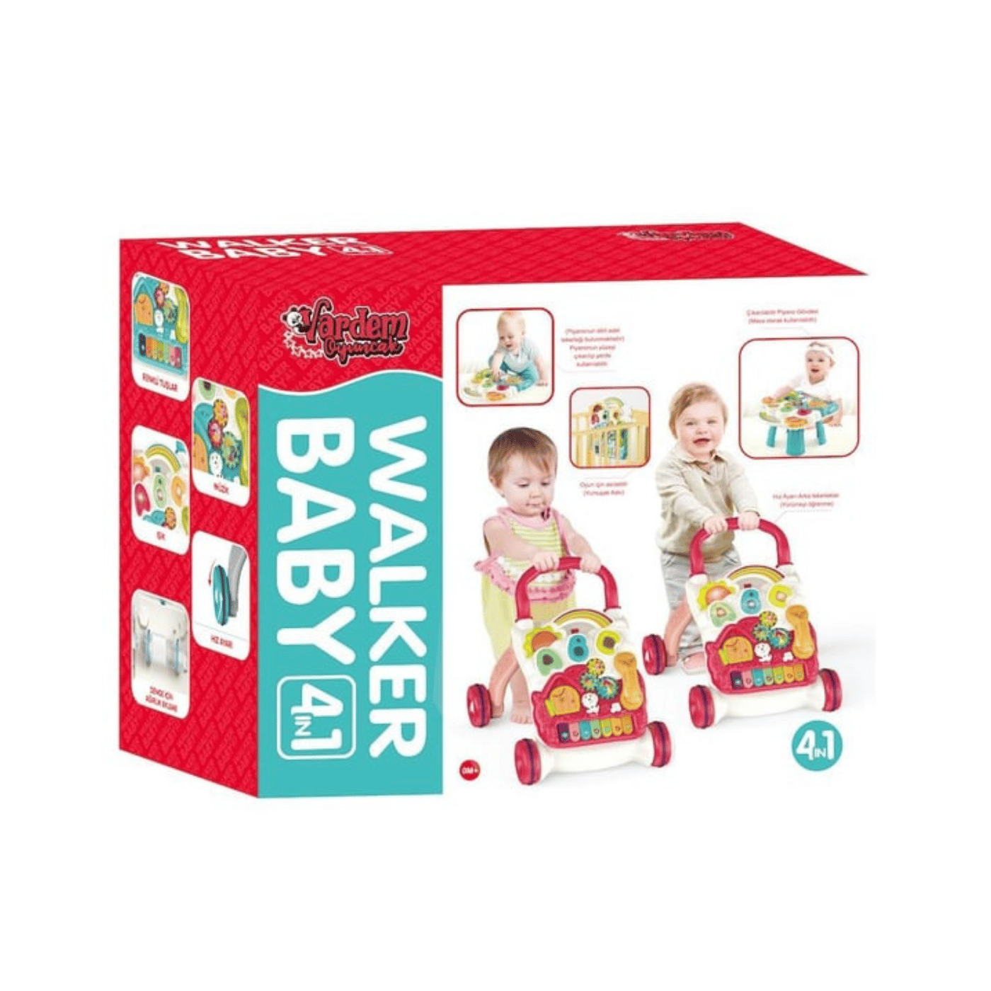 Vardem Piyanolu 4in1 Bebek Yürüteci (Pembe Renk)