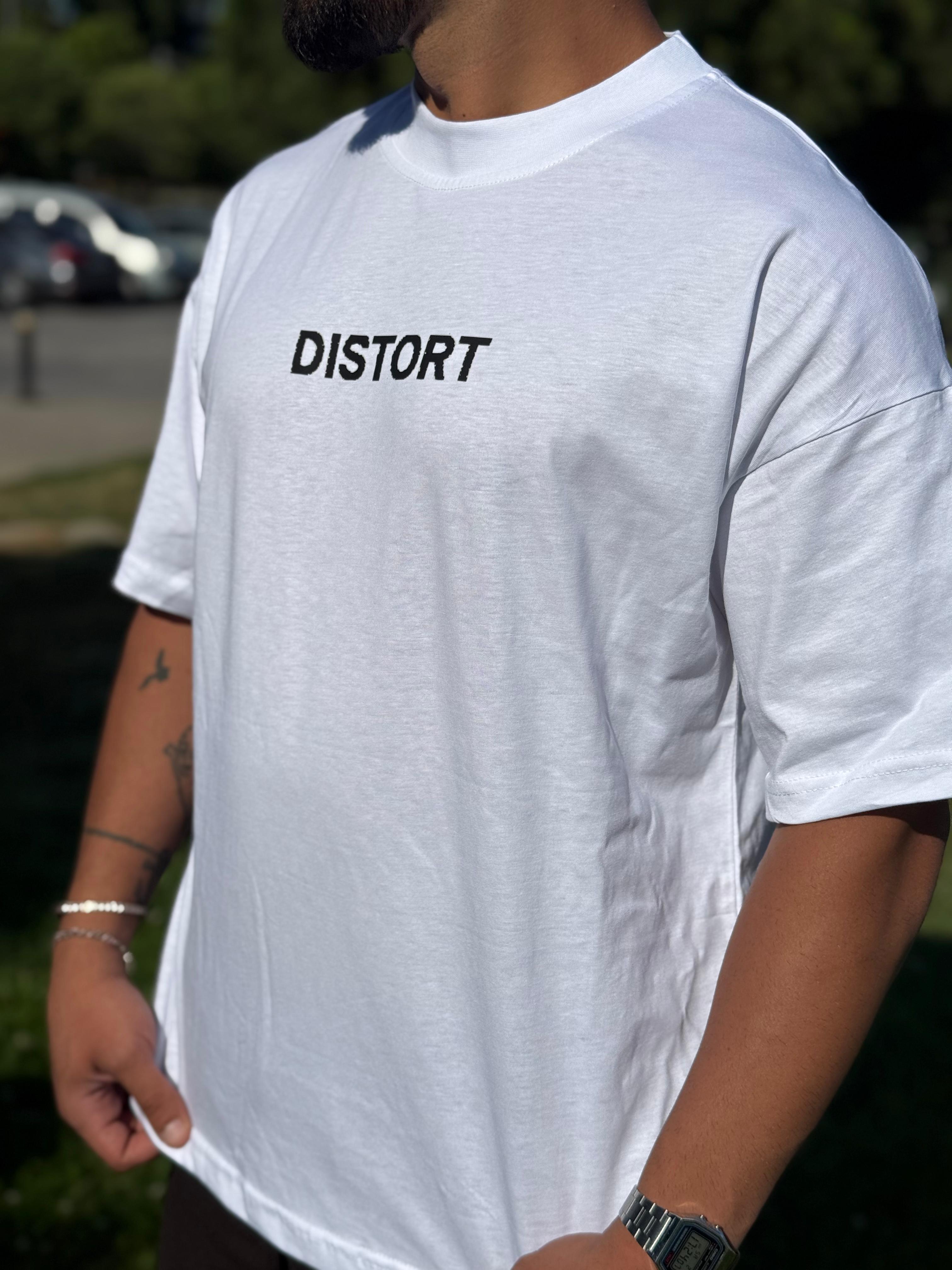 Distort Baskılı Beyaz Regular Kalıp T-Shirt