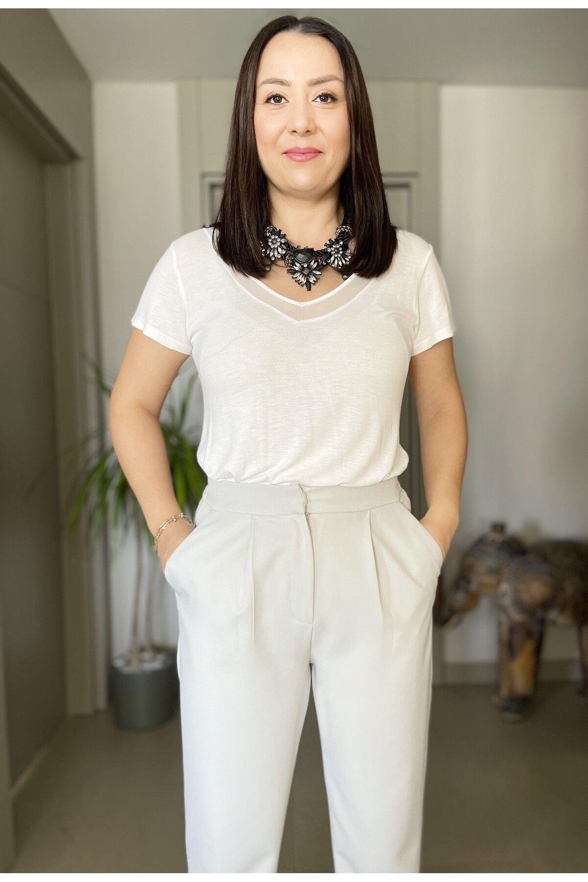 HAVUÇ MODEL BELİ LASTİKLİ YÜKSEK BEL CEPLİ PANTOLON
