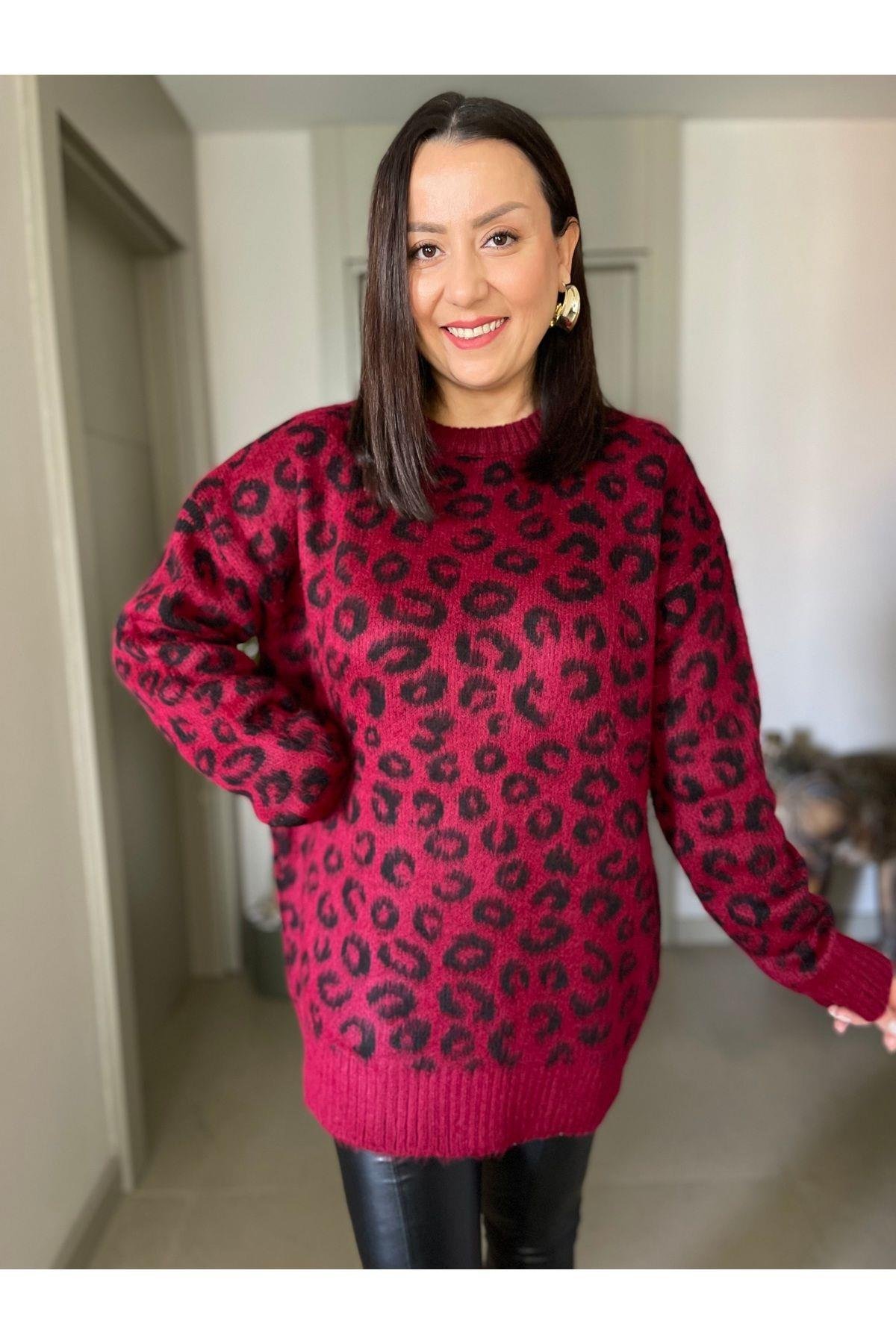 LEOPAR DESENLİ YUMOŞ OVERSIZE KAZAK